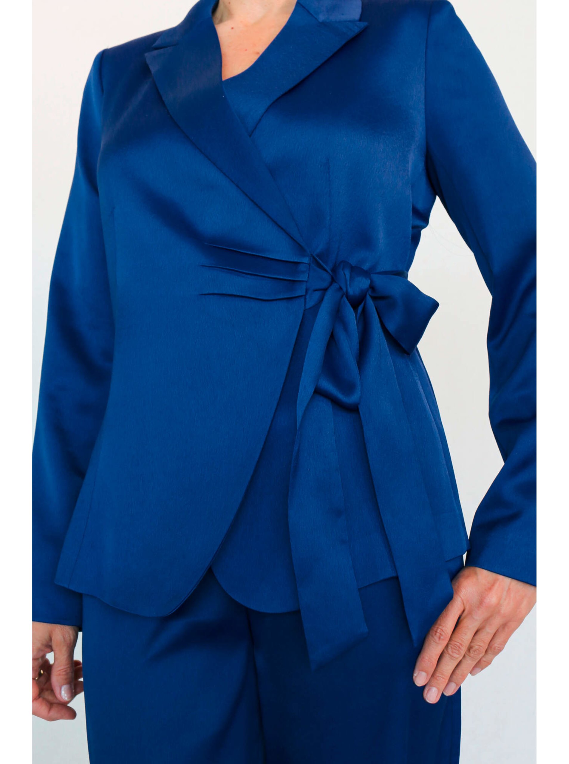 Dark Blue Satin Jacket With ORSAY Tie - Women