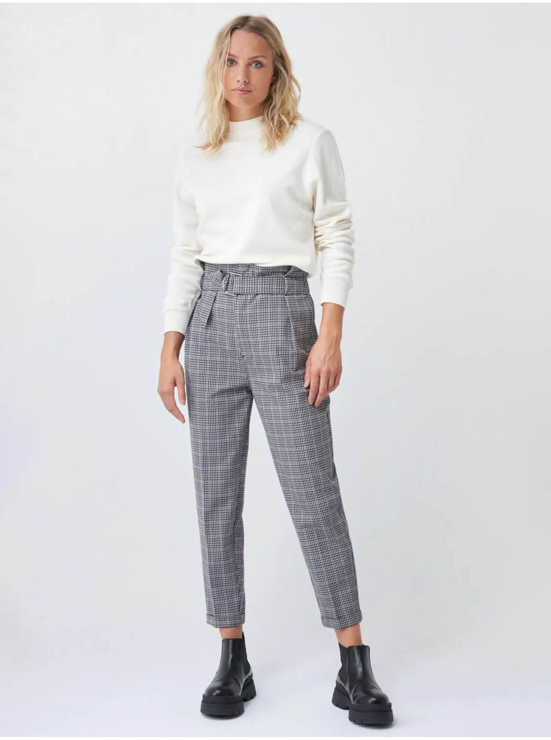 Šedé kostkované zkrácené kalhoty Salsa Jeans - Dámské