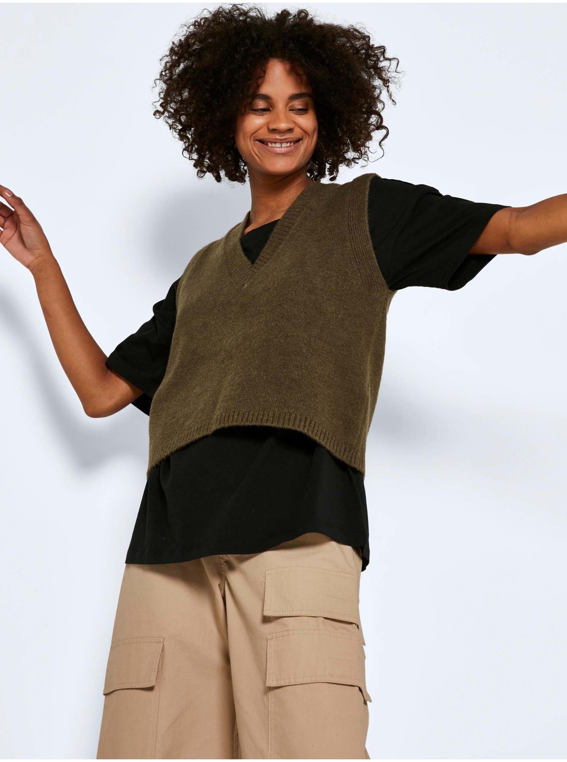 Khaki short sweater vest Noisy May Son - Women