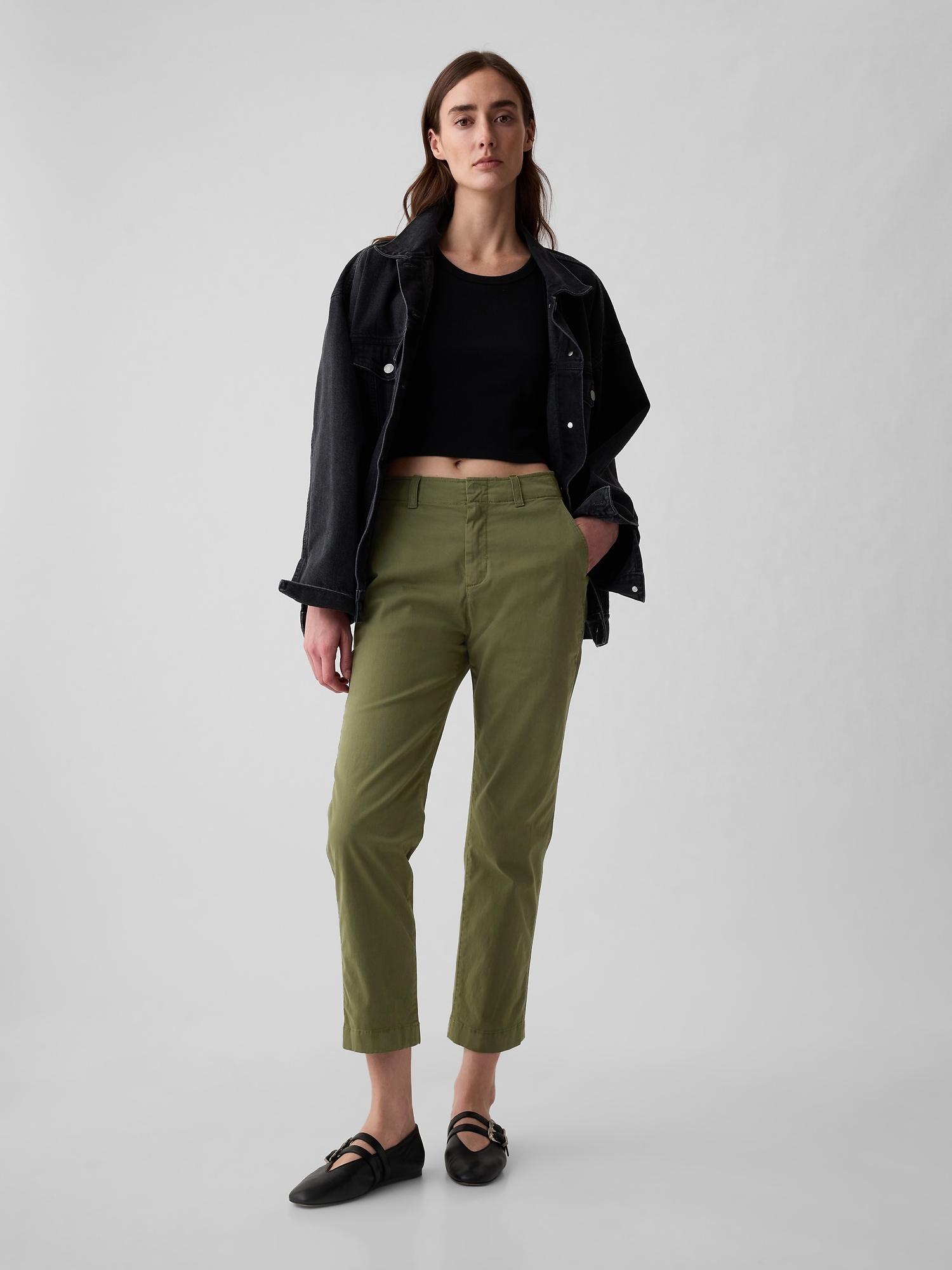 Pantaloni chino pentru femei GAP - verde