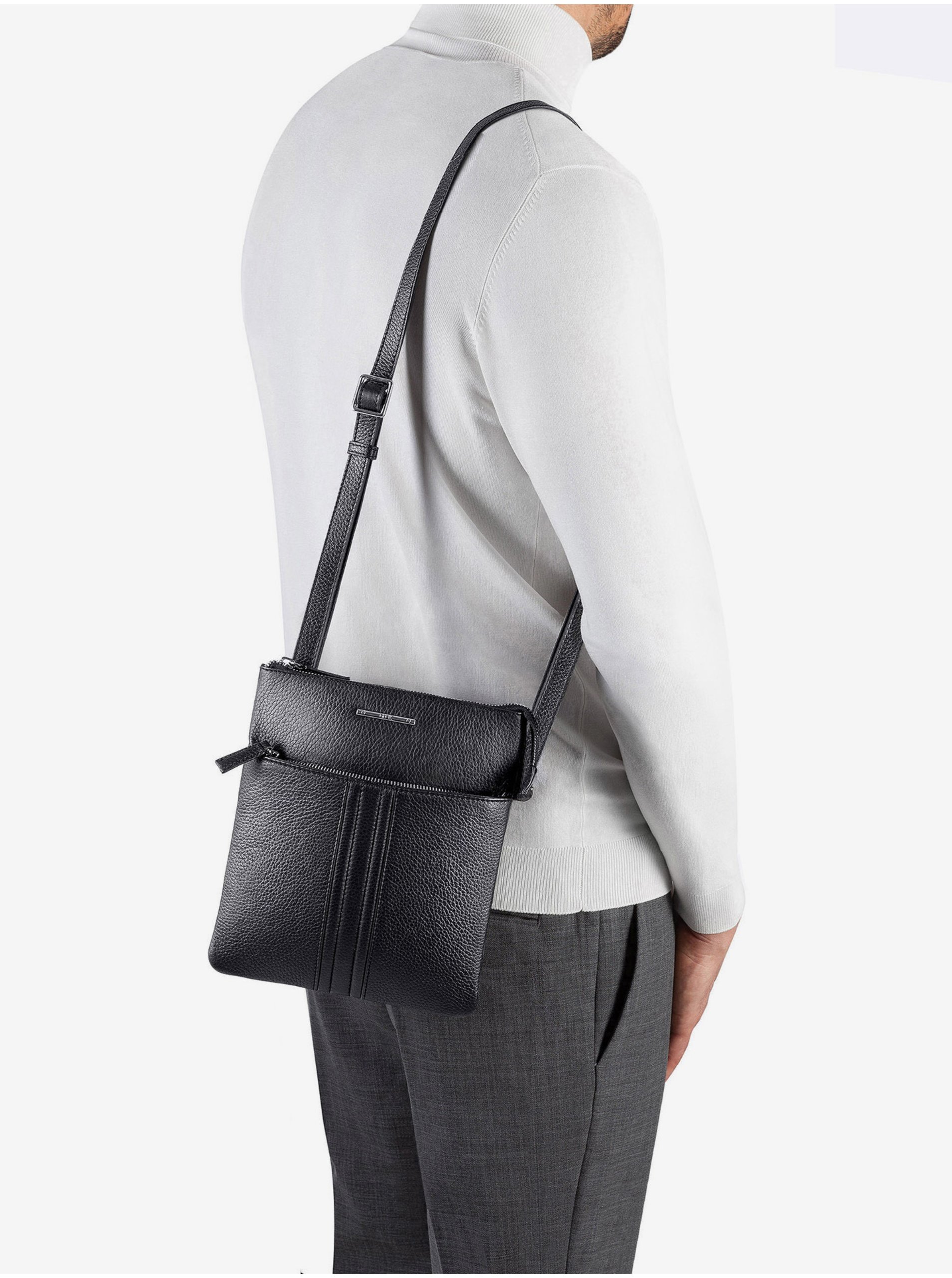 Black Men's Leather Crossbody Bag Geox - Men