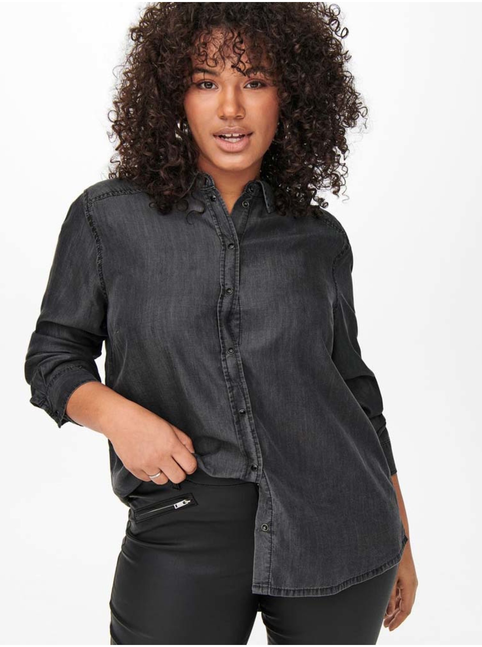 Dark Grey Denim Shirt ONLY CARMAKOMA Canto - Women