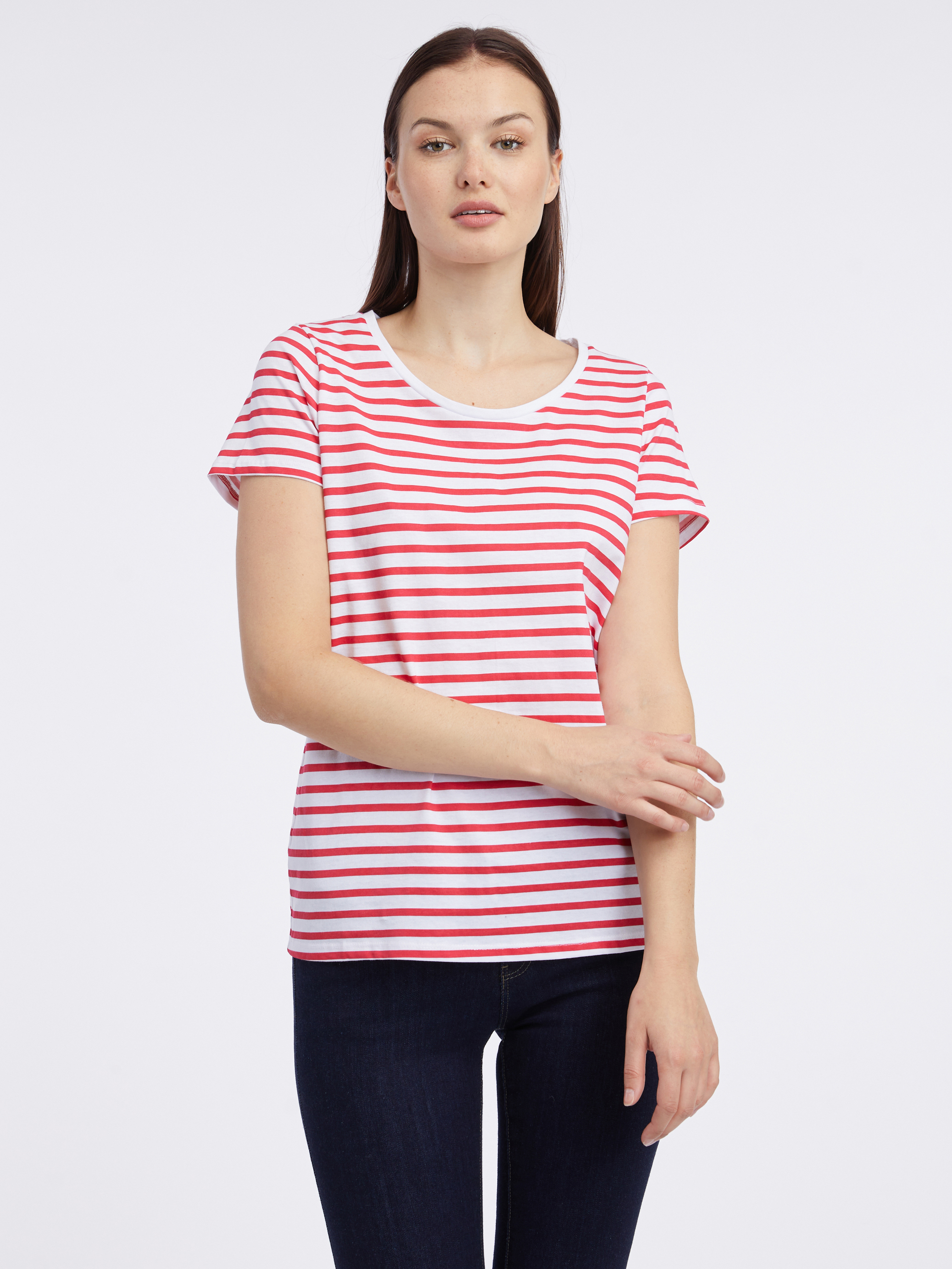 Levně Orsay Bílo-červené dámské pruhované tričko - Dámské