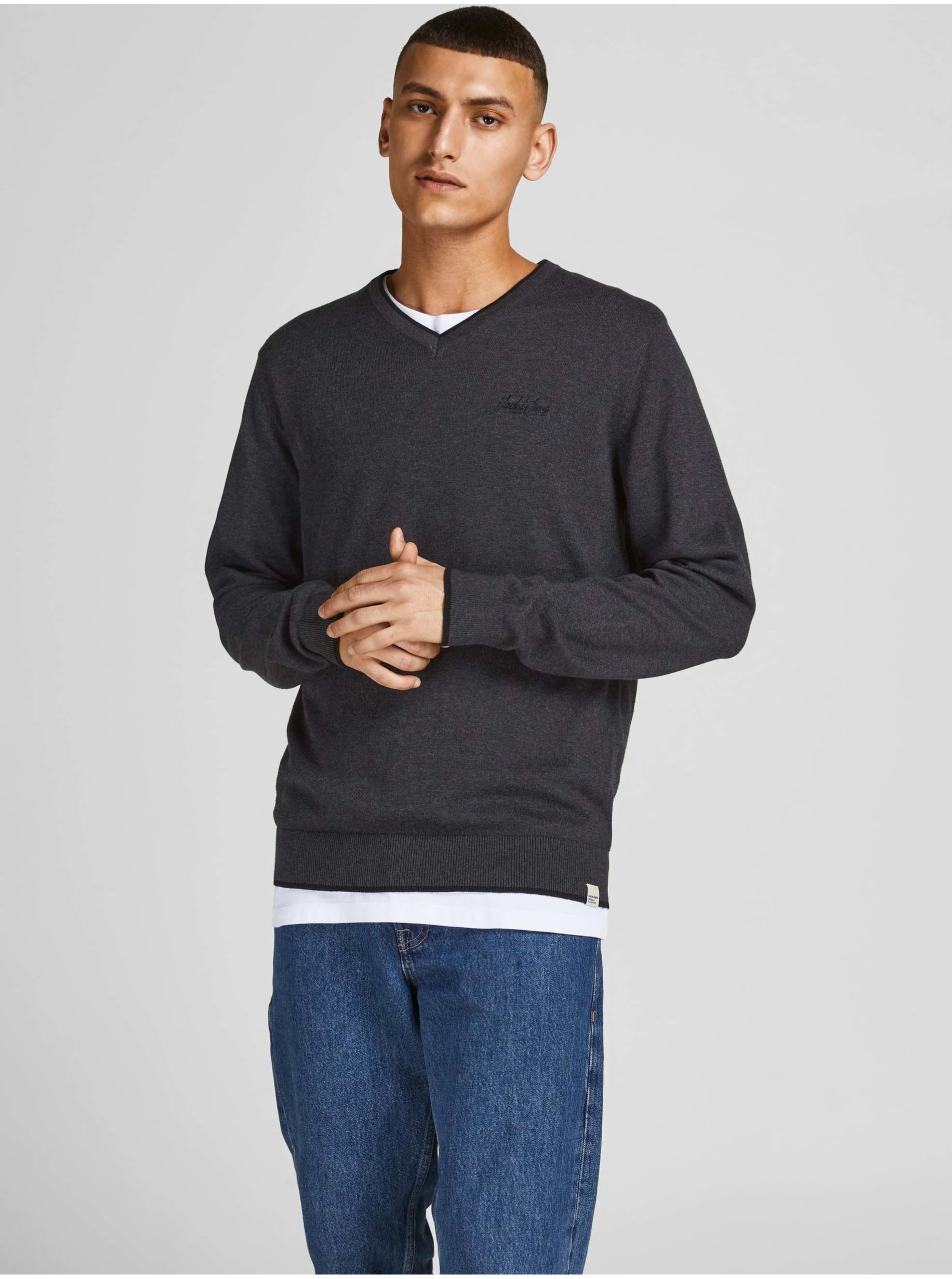Dark Grey Light Jack & Jones Tons Sweater - Mens