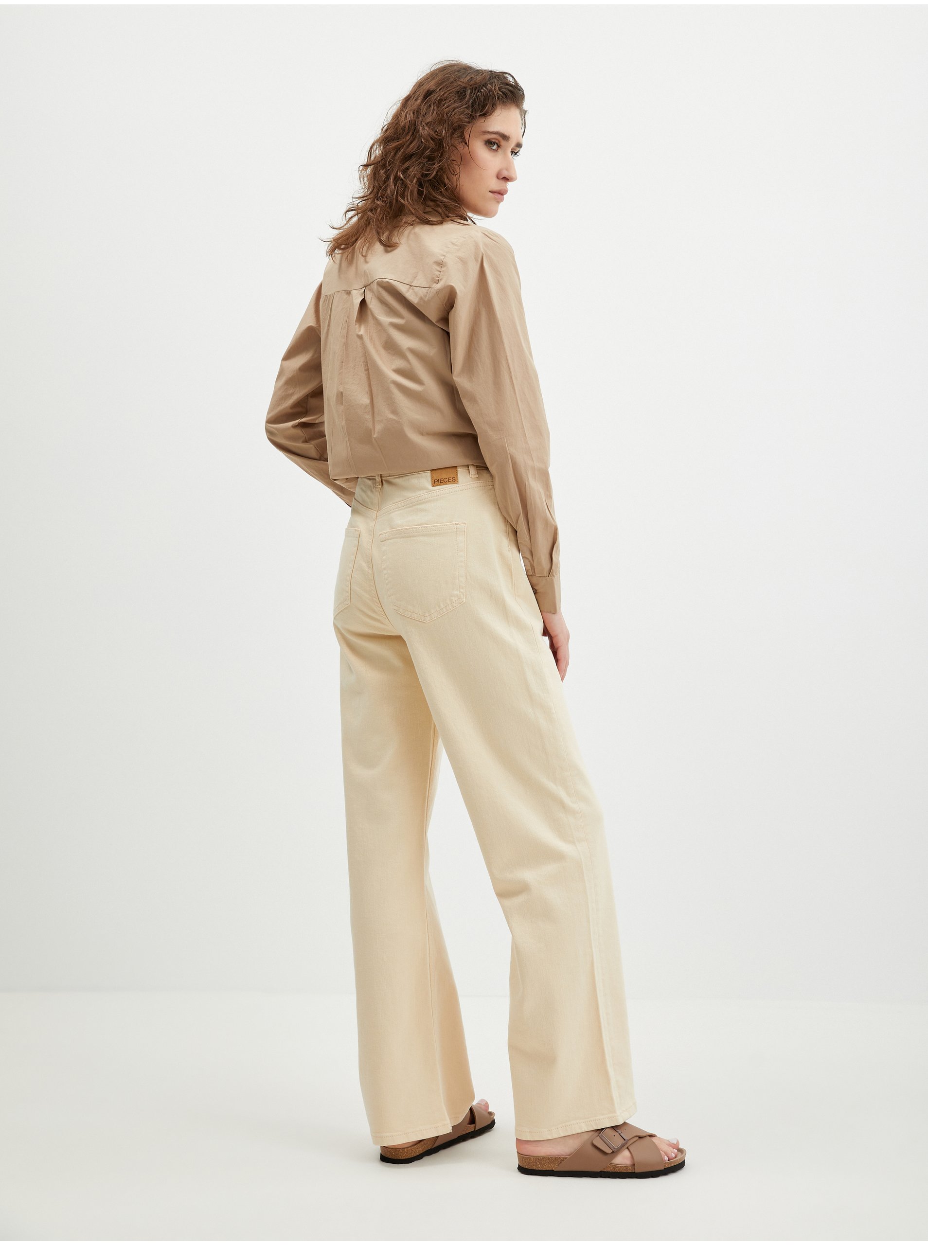 Flared, Bootcut pentru femei Pieces - crem