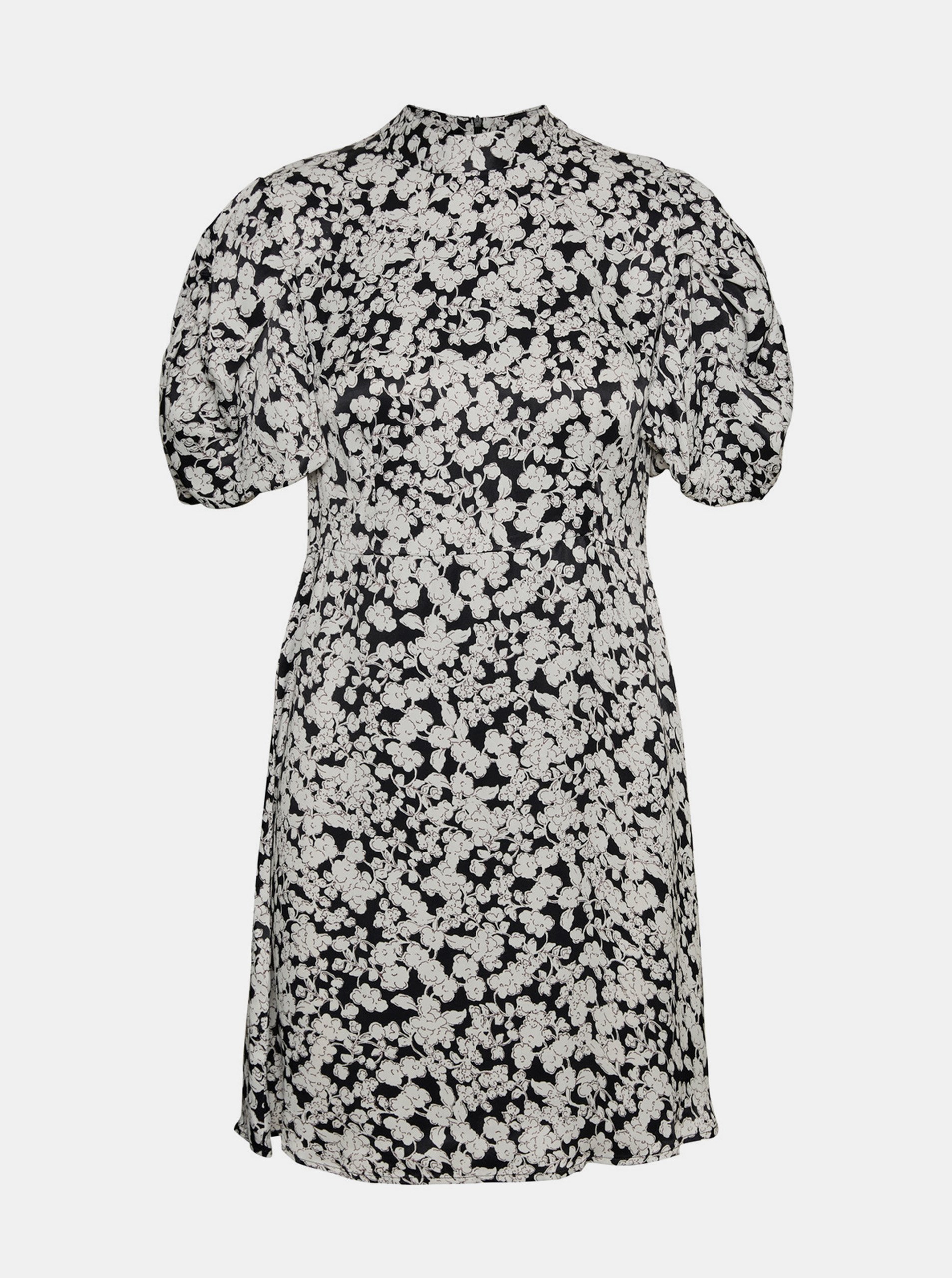 White and black floral dress with balloon sleeves VERO MODA Lydia - Women