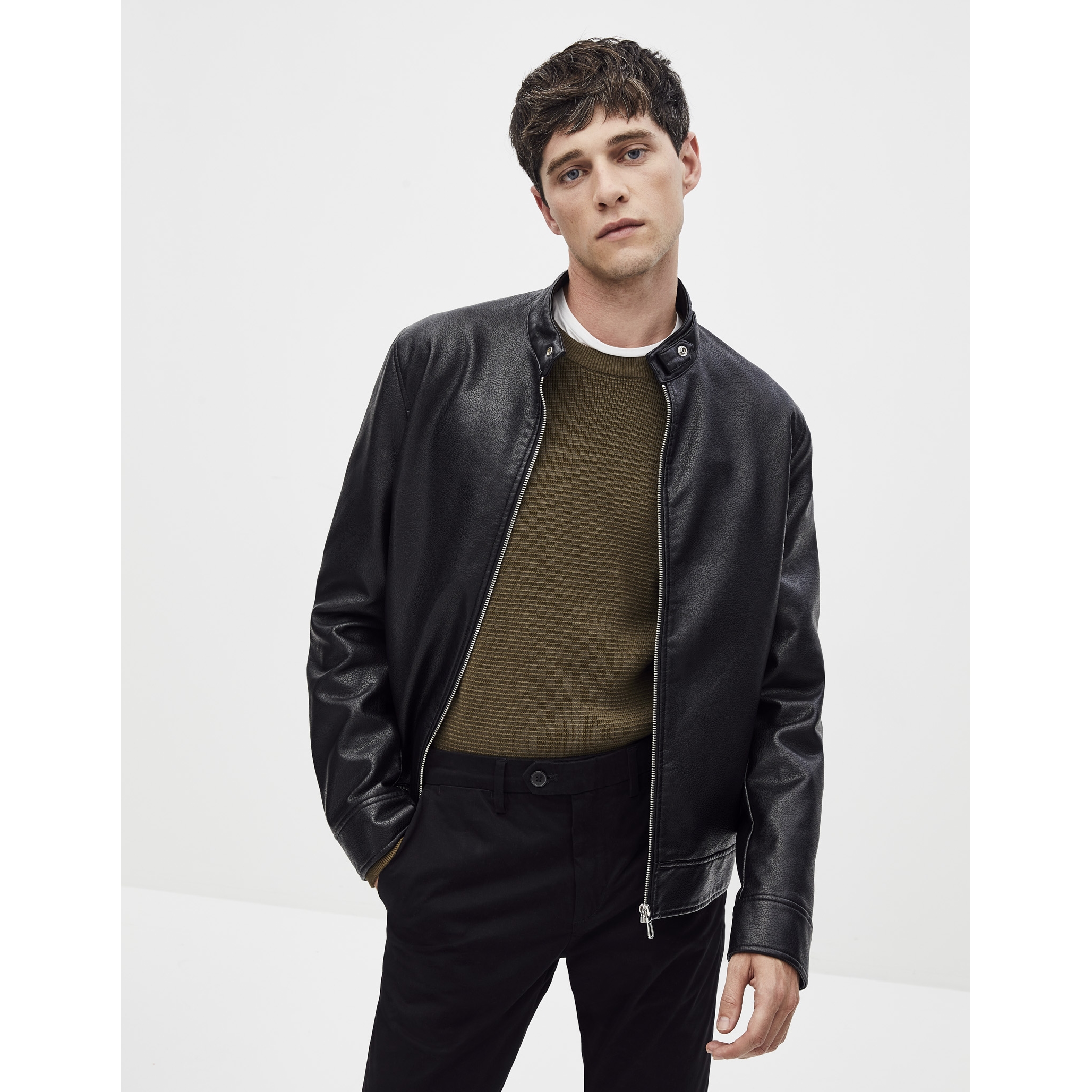 celio black leather jacket