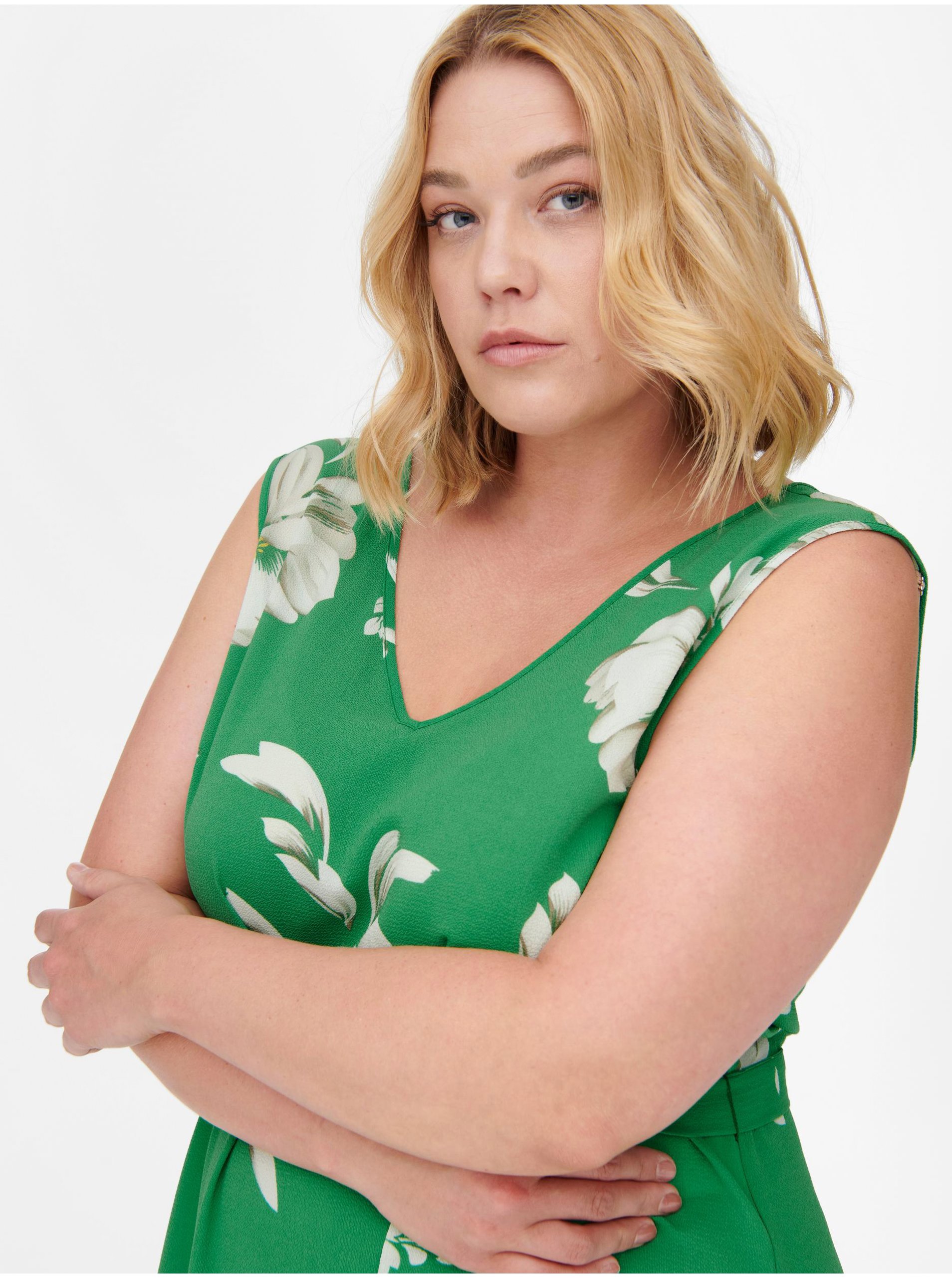 Green Floral Midish with Tie ONLY CARMAKOMA Luxmille - Women