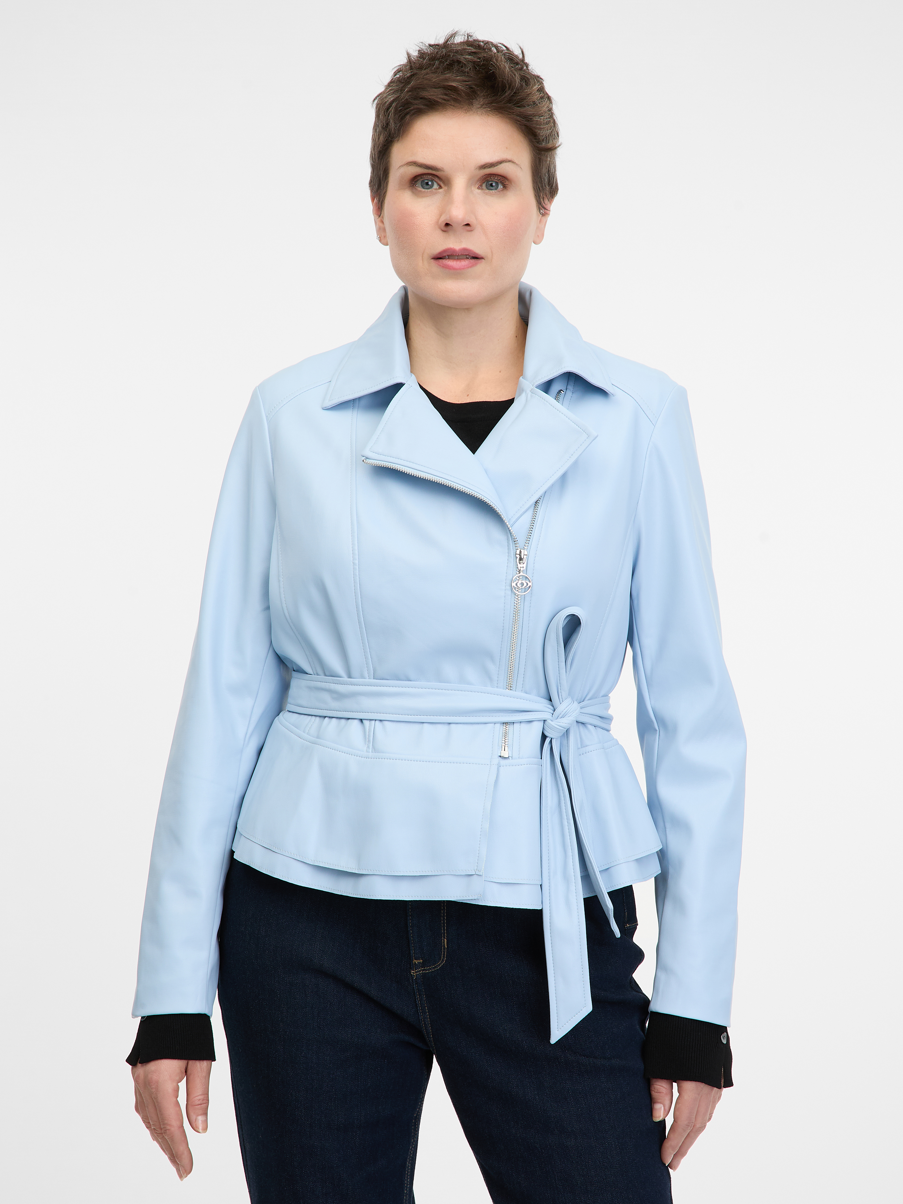Light blue womens faux leather jacket ORSAY - Womens