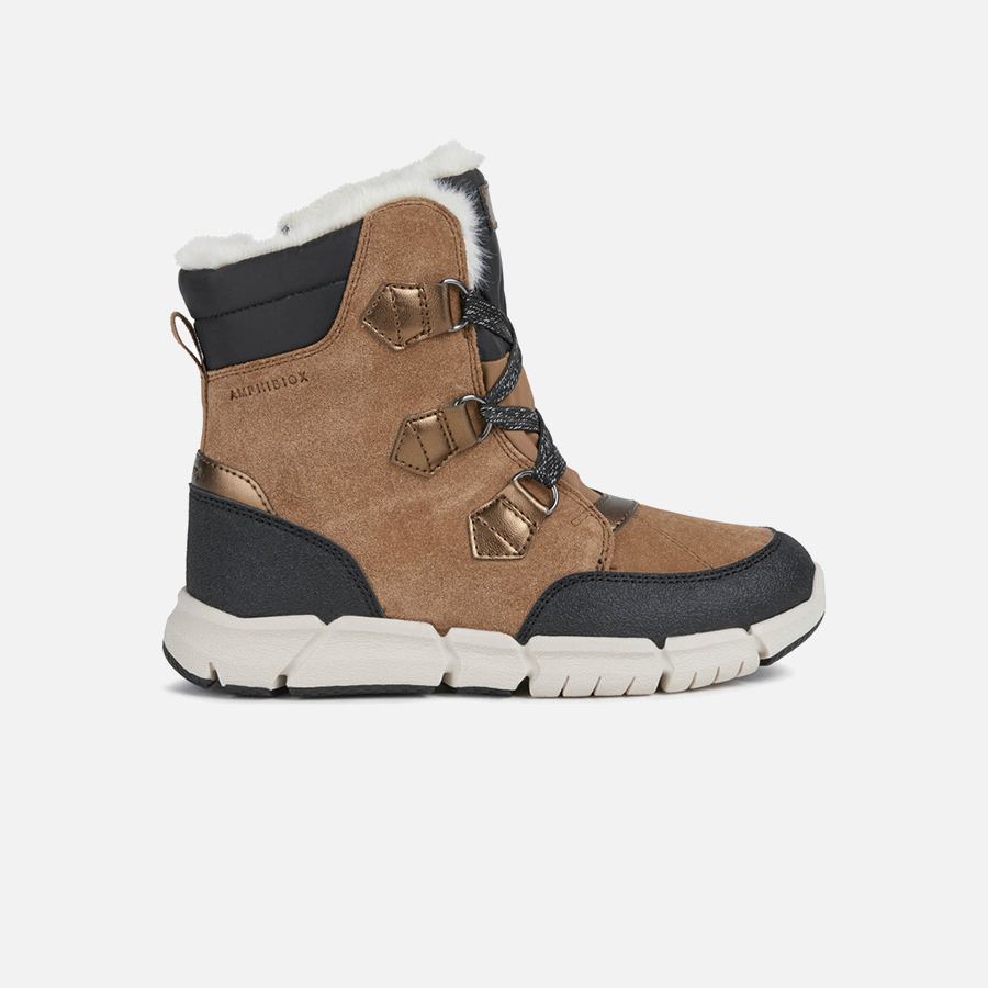 Light Brown Girls Ankle Boots Geox Flexyper AB - Girls