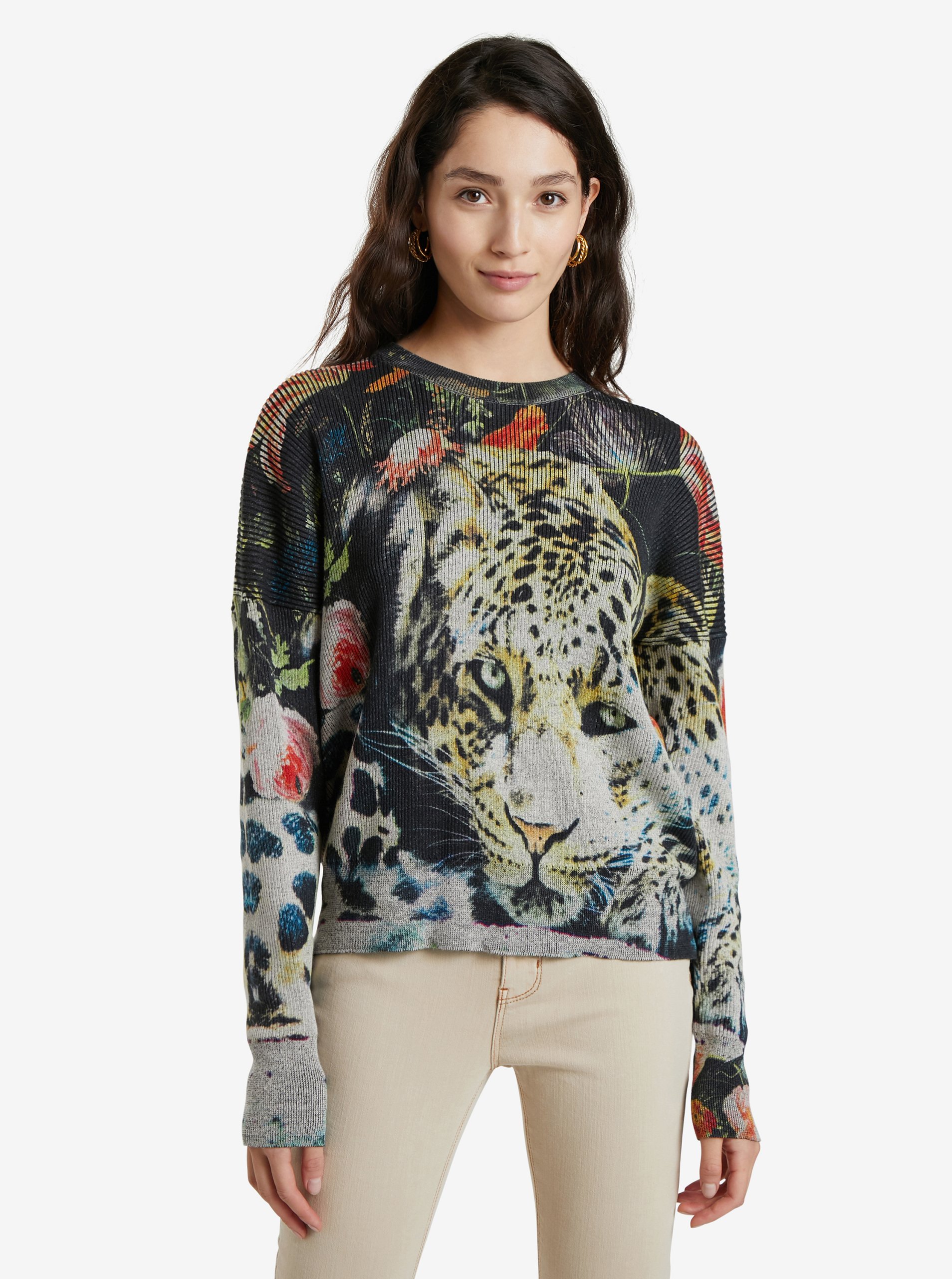 Grey Desigual Renji Womens Patterned Sweater - Women