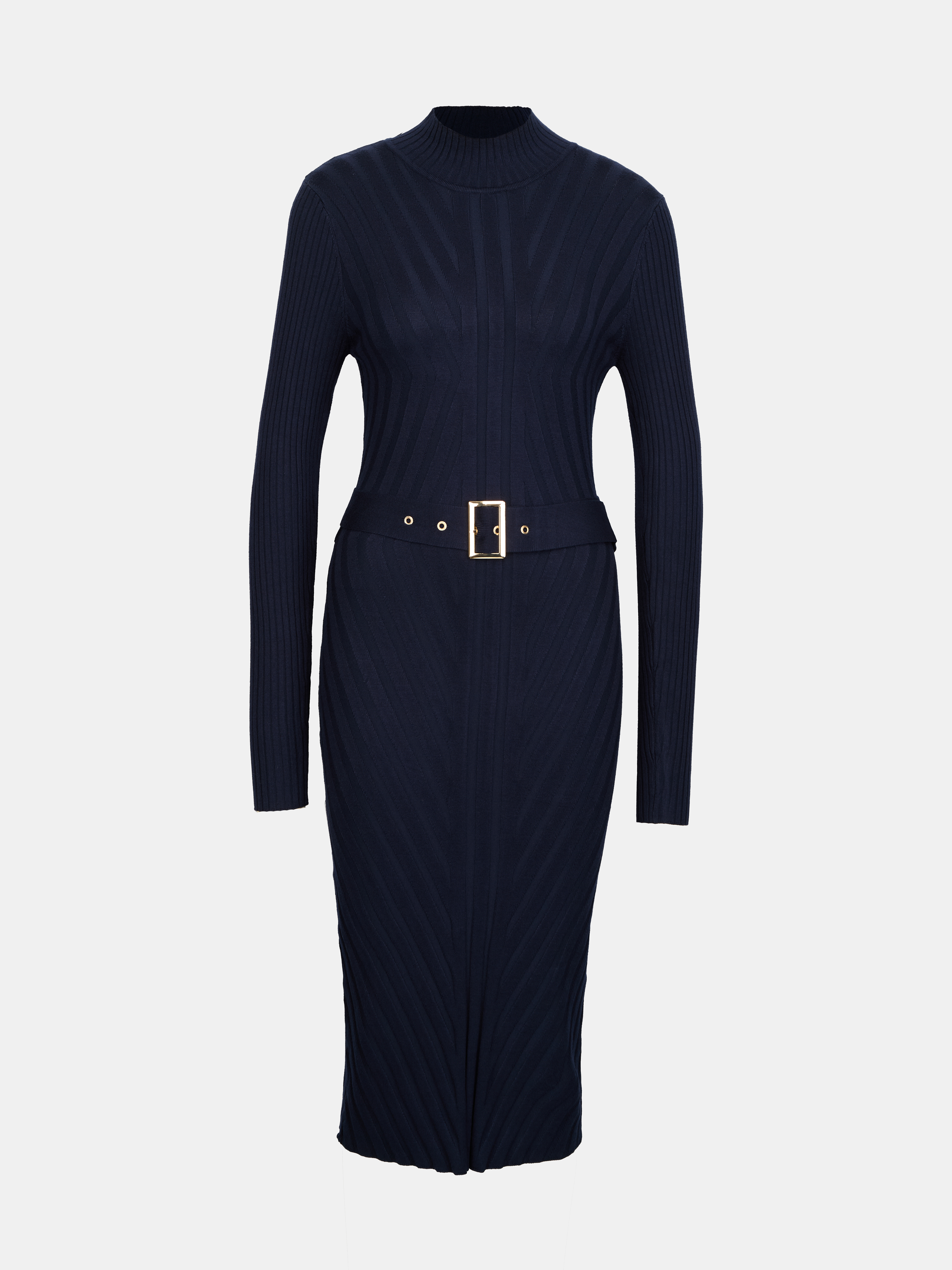 Tmavě modré dámské midi šaty s páskem