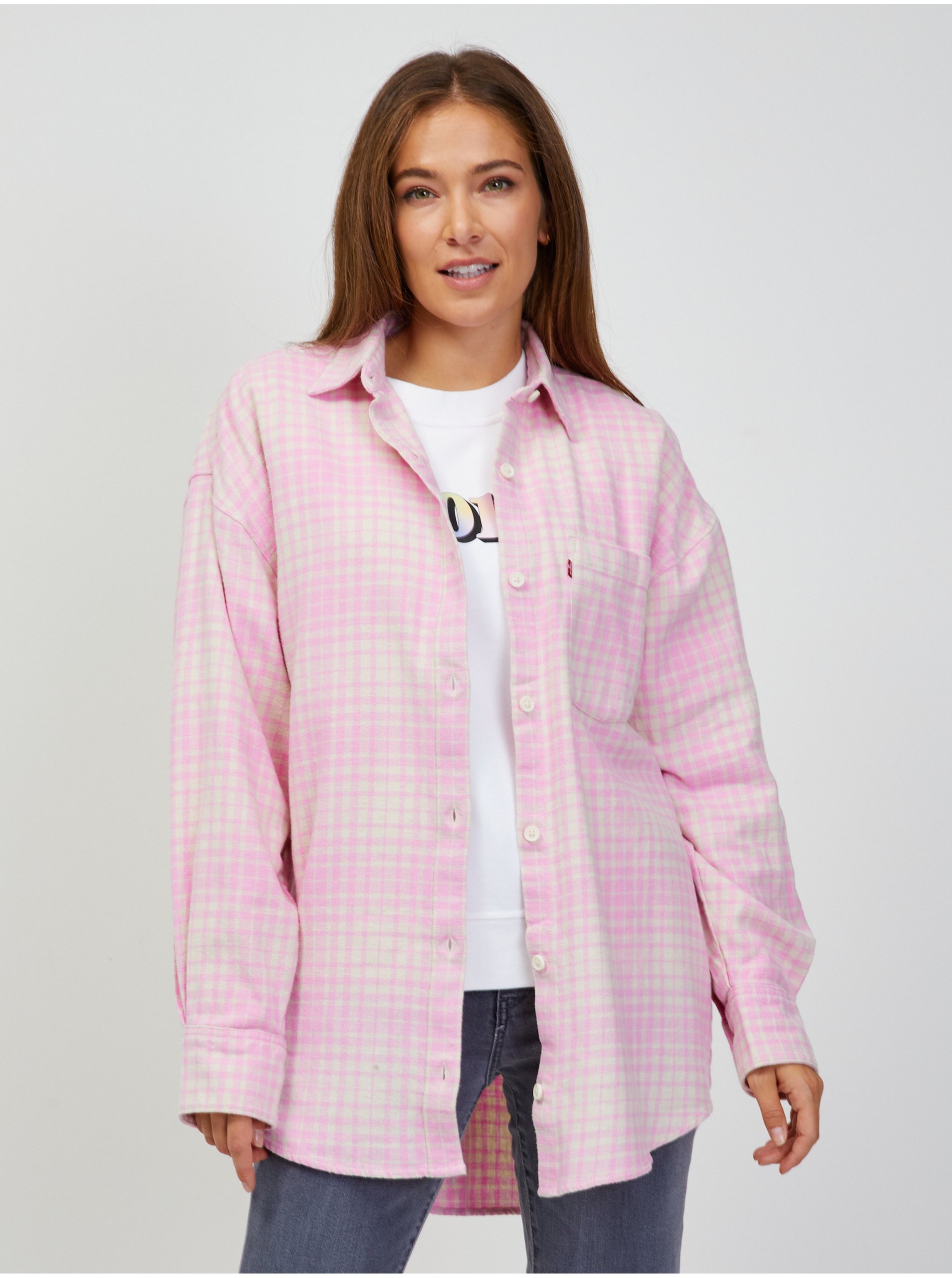 Levně Levi&#39;s Růžová dámská kostkovaná oversize košile Levi's® Nola - Dámské