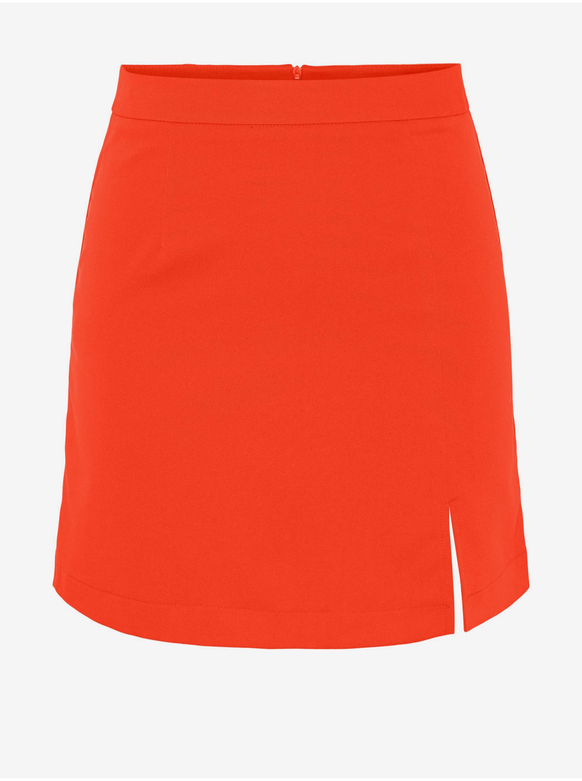 Levně Oranžová dámská mini sukně s rozparkem Pieces Thelma - Dámské