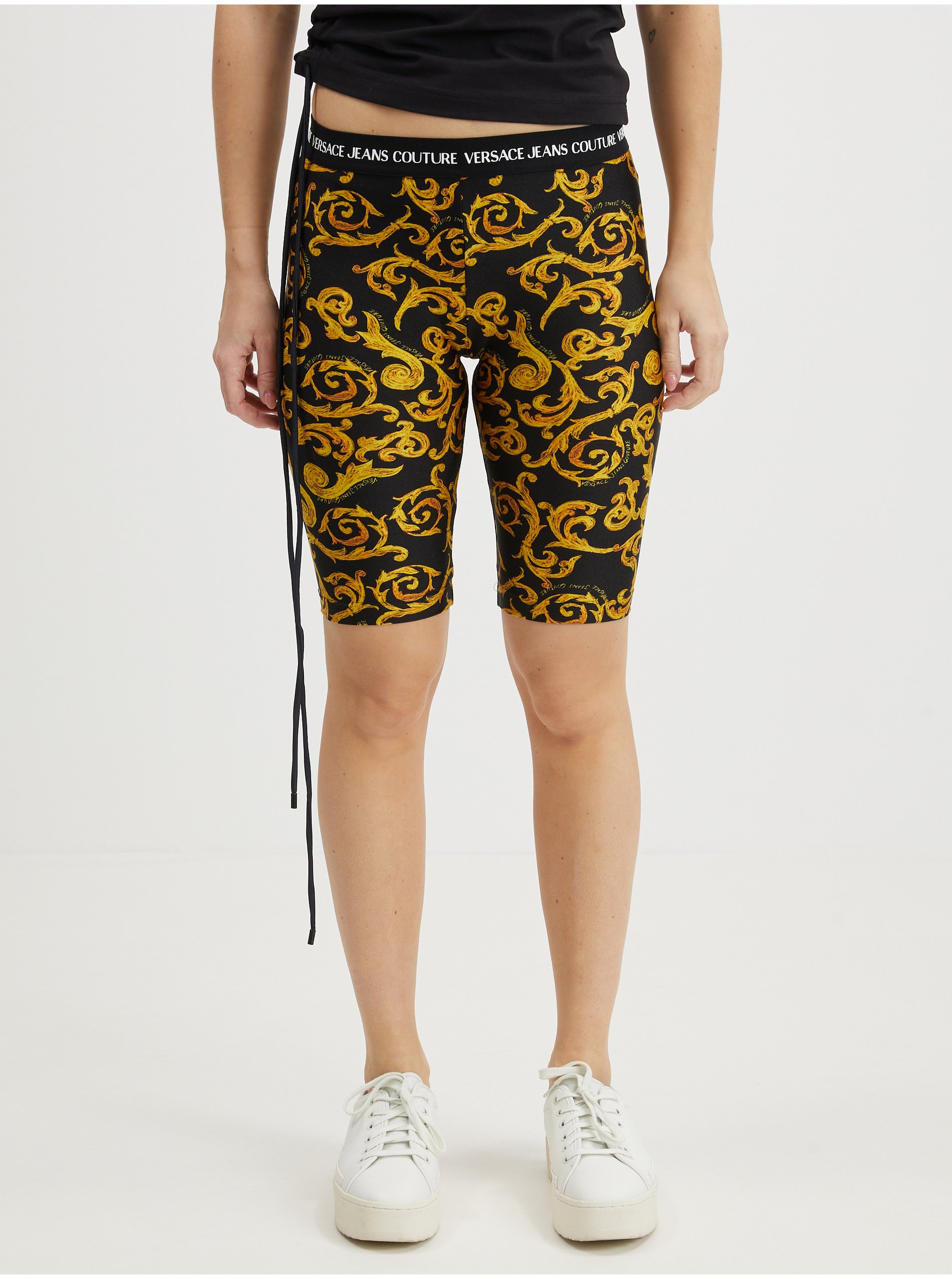 Versace Jeans Couture Yellow-Black Womens Patterned Short Leggings - Women