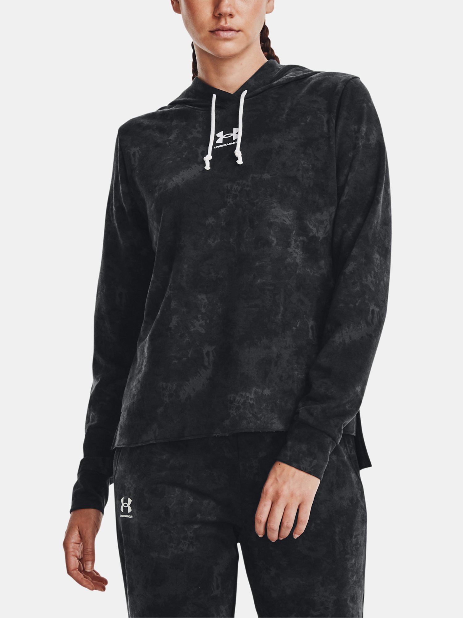 Under Armour Sweatshirt Rival Terry Print Hoodie-BLK - Women