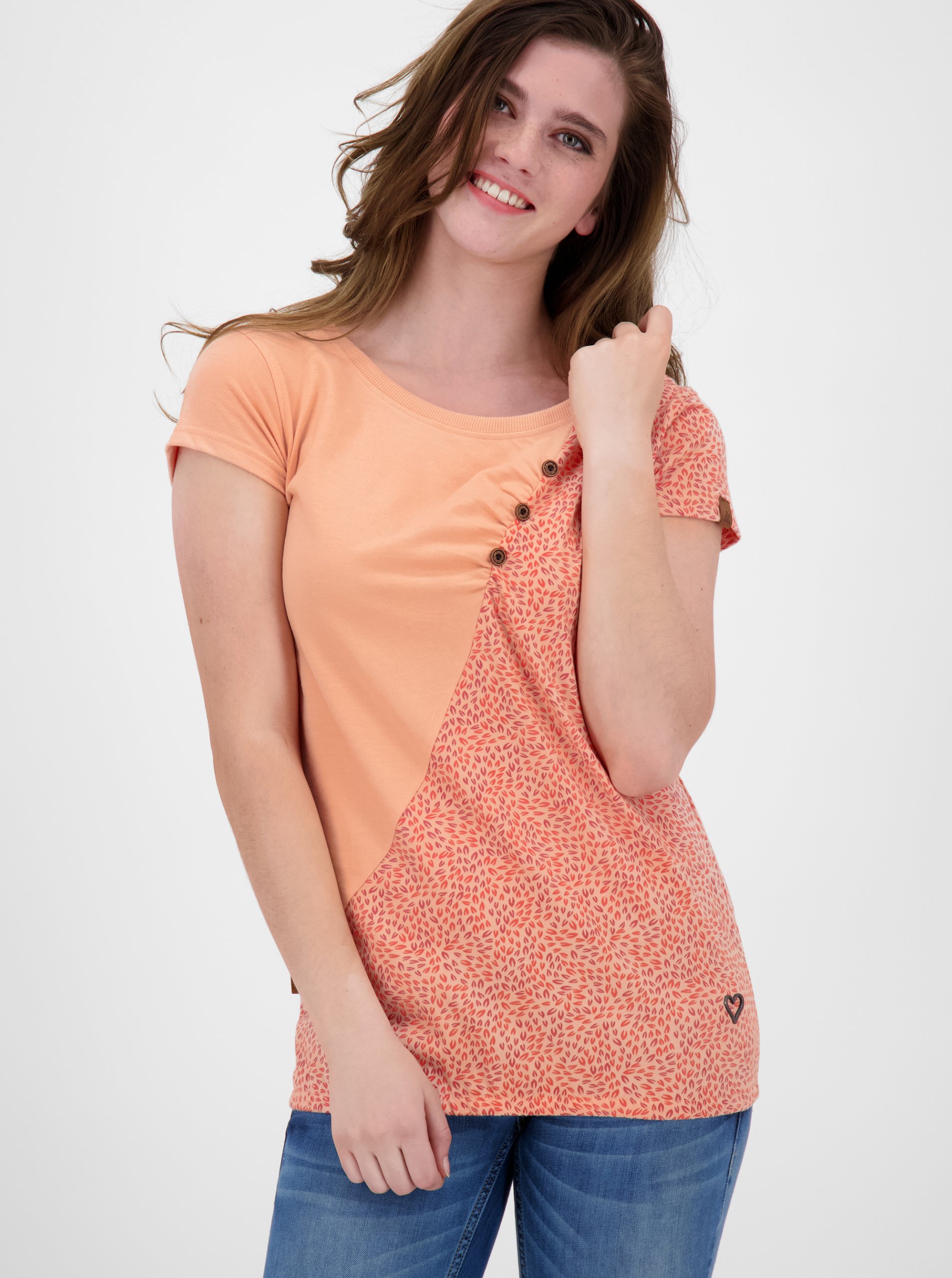 Levně Oranžové dámské puntíkované tričko Alife and Kickin