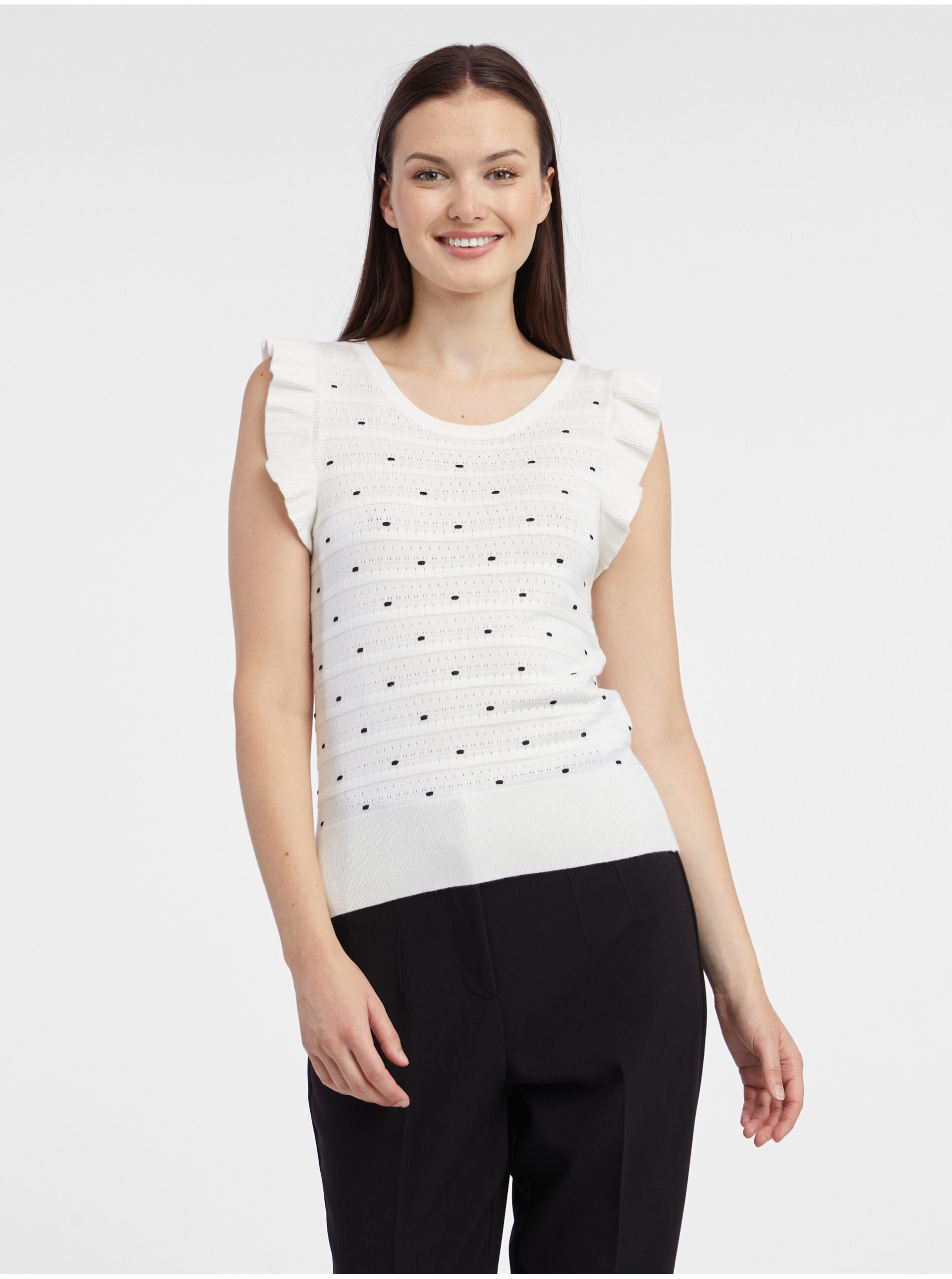Levně Orsay Bílé dámské puntíkované svetrové tričko - Dámské