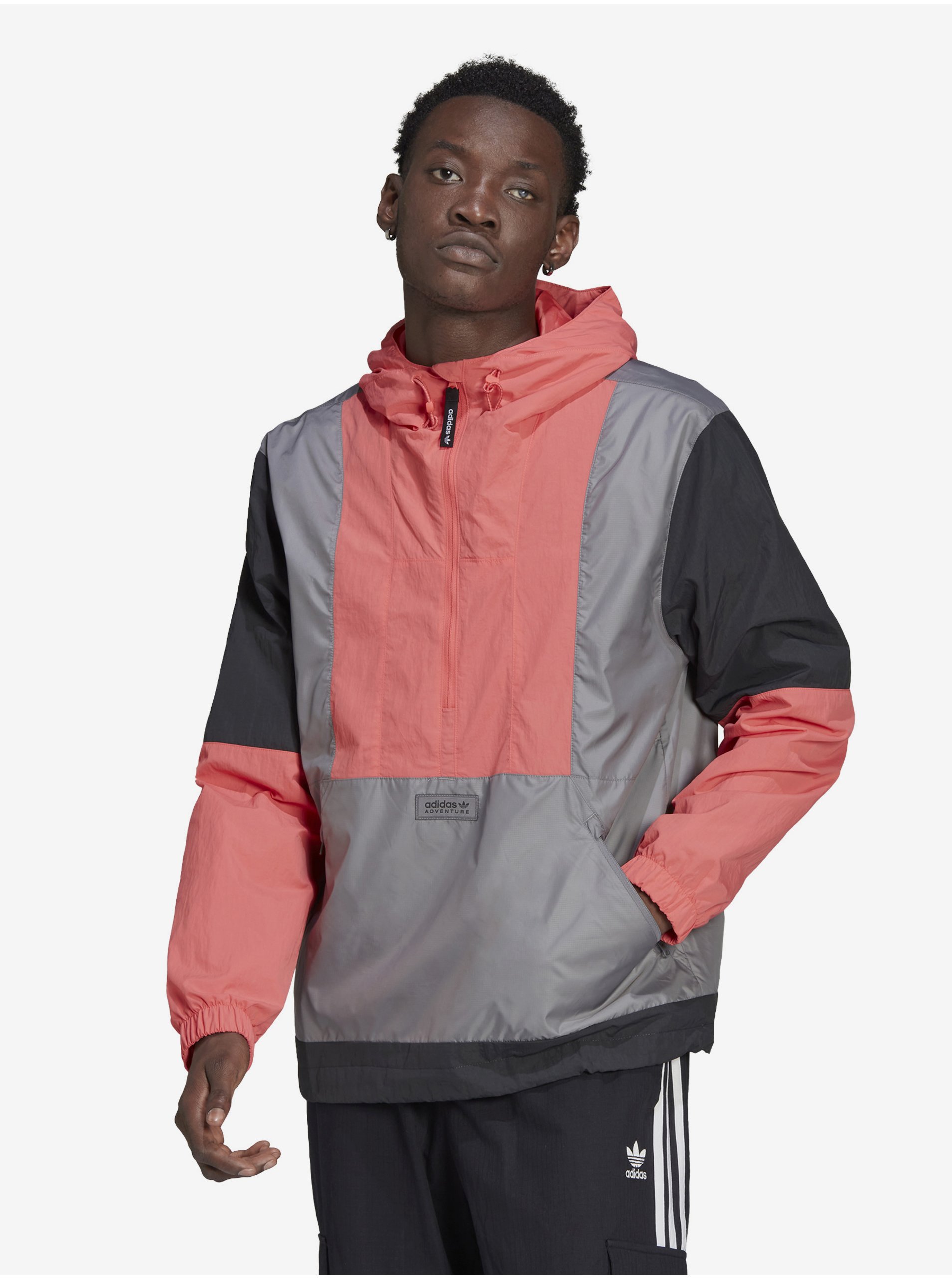Pink and Grey Men's Lightweight Hooded Jacket adidas Originals - Men