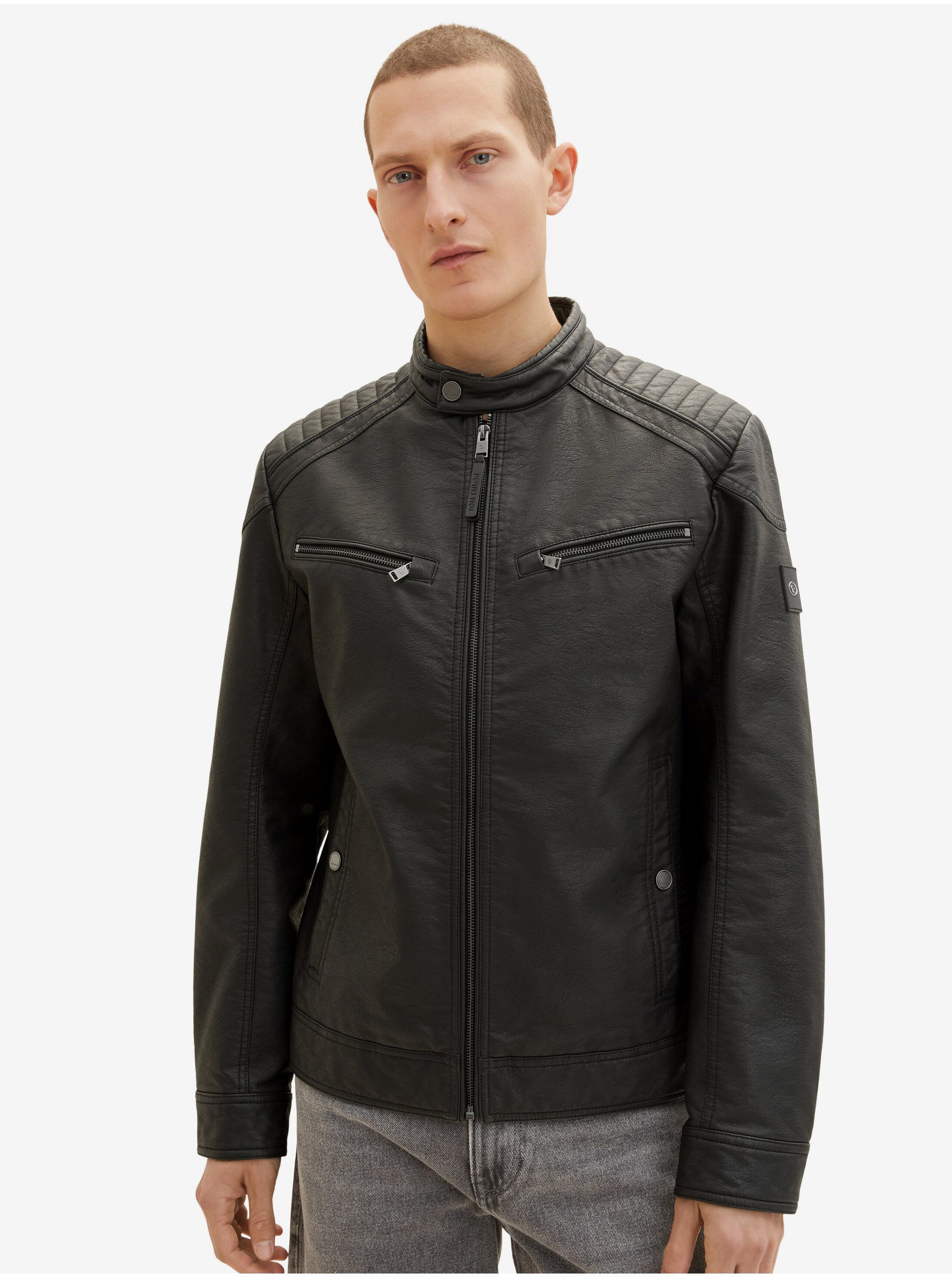 Čierna pánska koženková bunda Tom Tailor - MUŽI