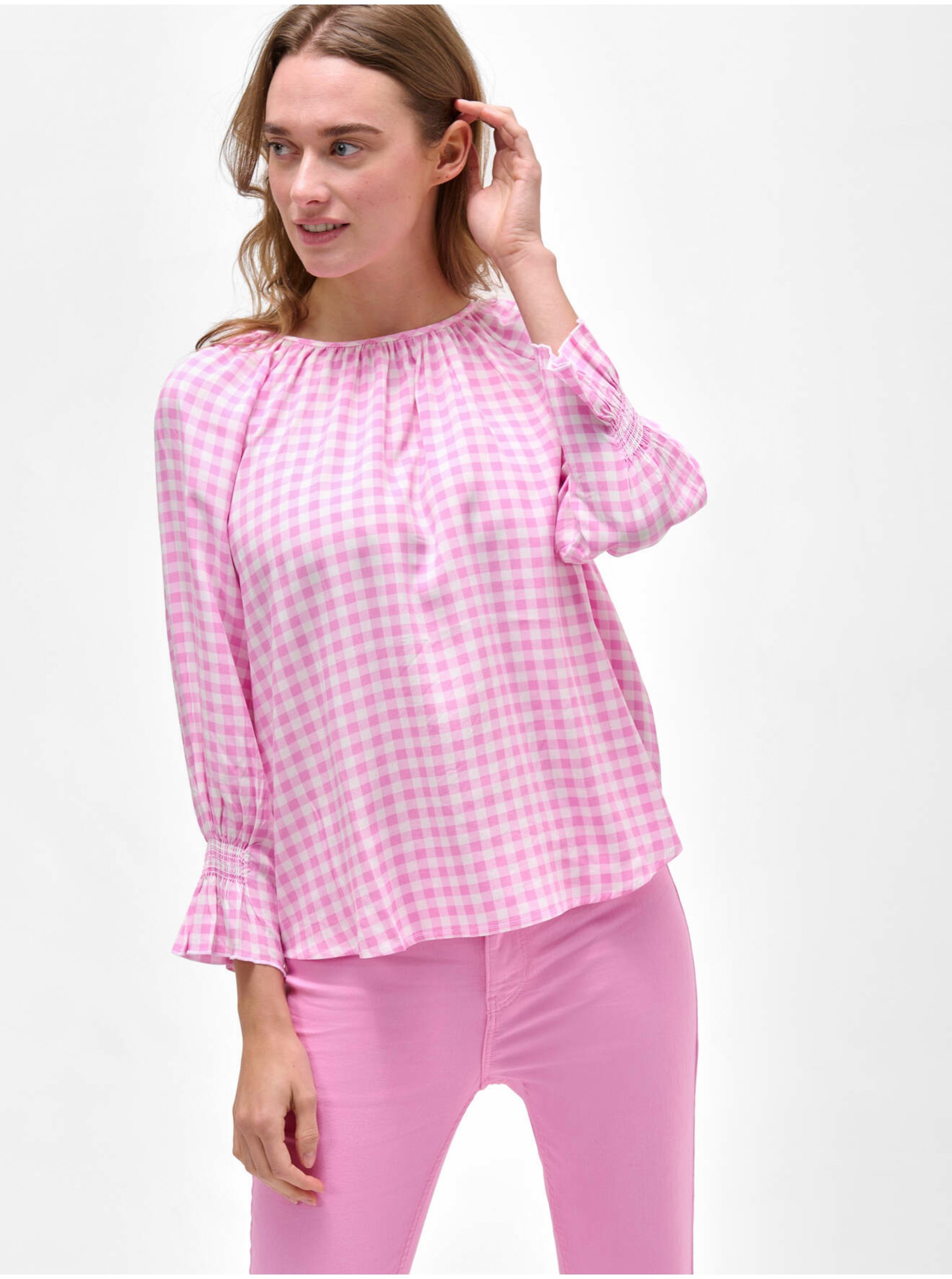 Pink Plaid Blouse With Long Sleeves ORSAY - Women