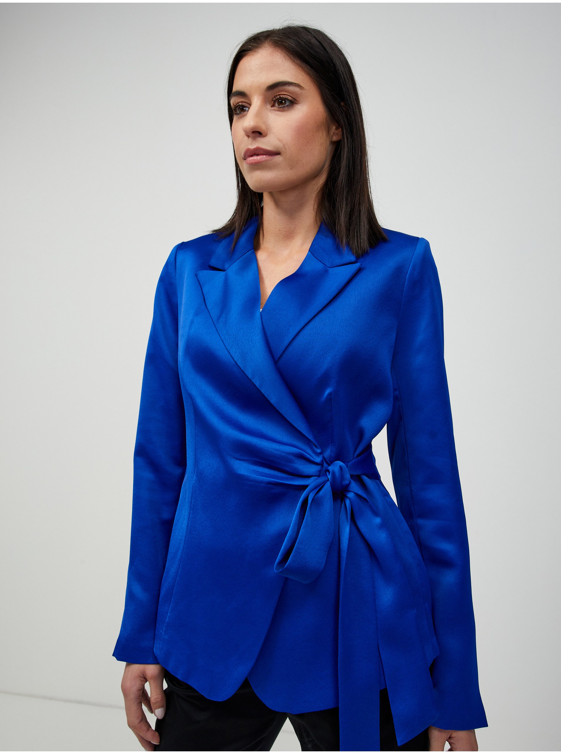 Dark Blue Satin Jacket With ORSAY Tie - Women