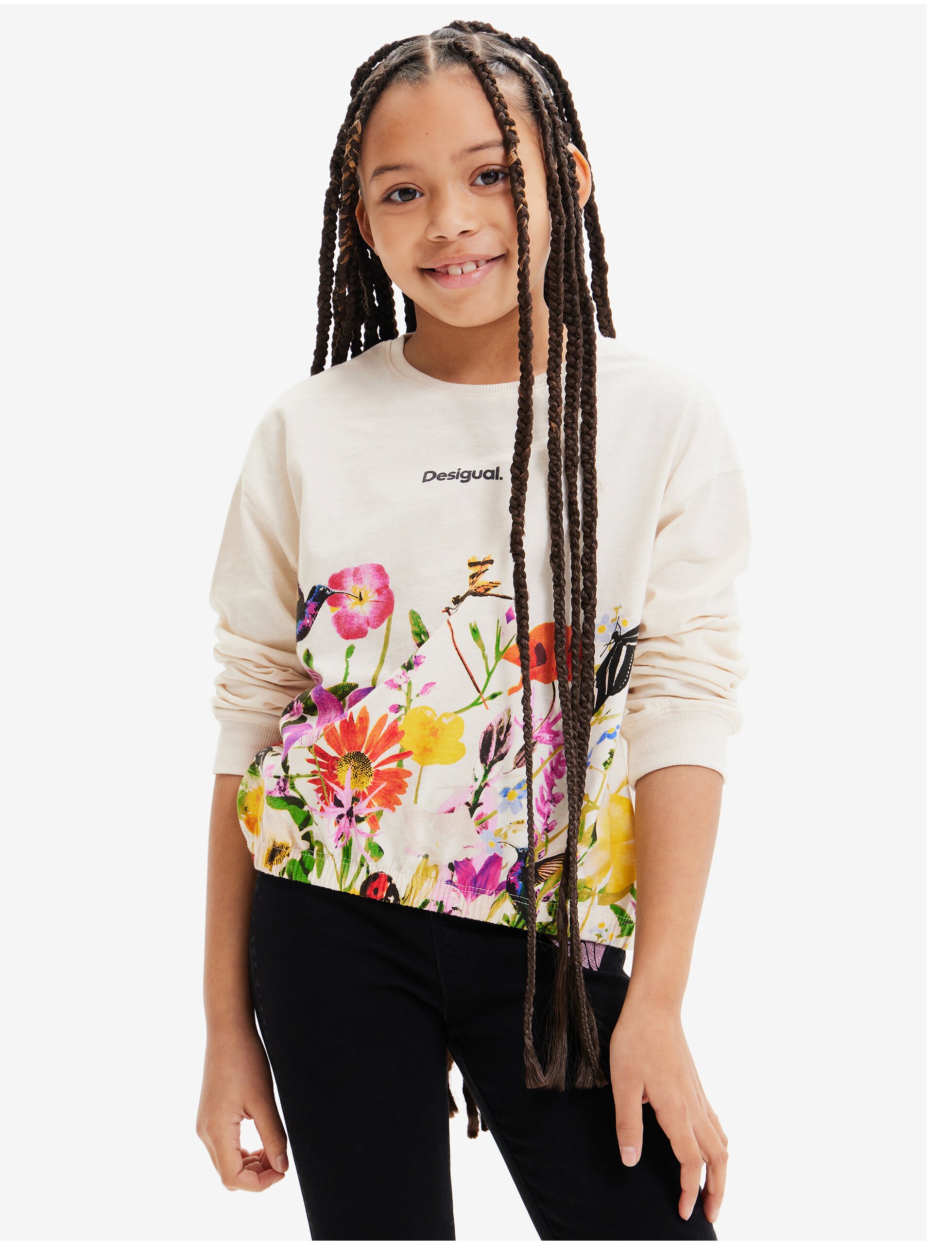 Beige Girly Floral Sweatshirt Desigual Xenia - Girls