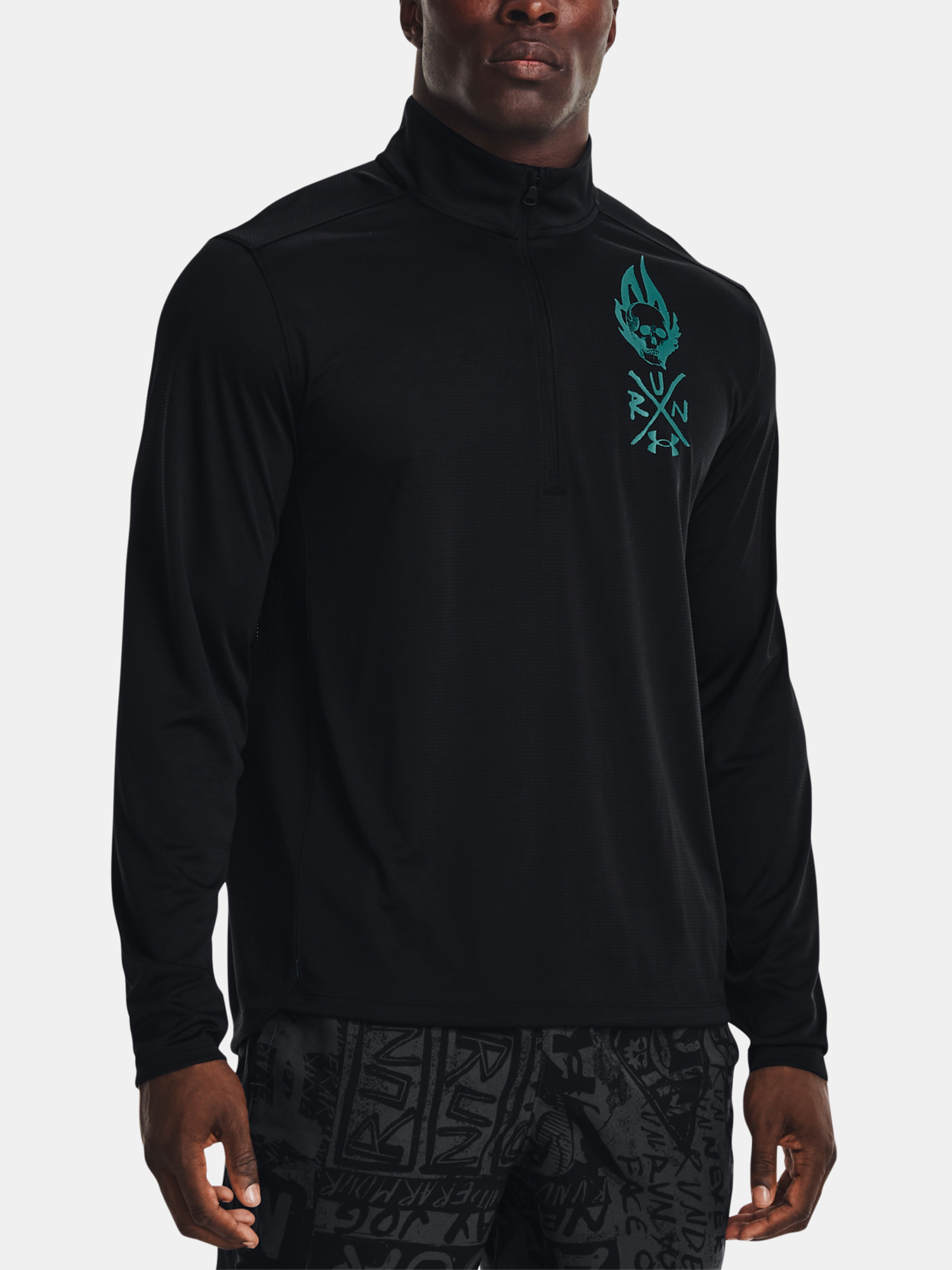 Under Armour T-Shirt UA Destroy All Miles 1/2 Zip-BLK - Mens