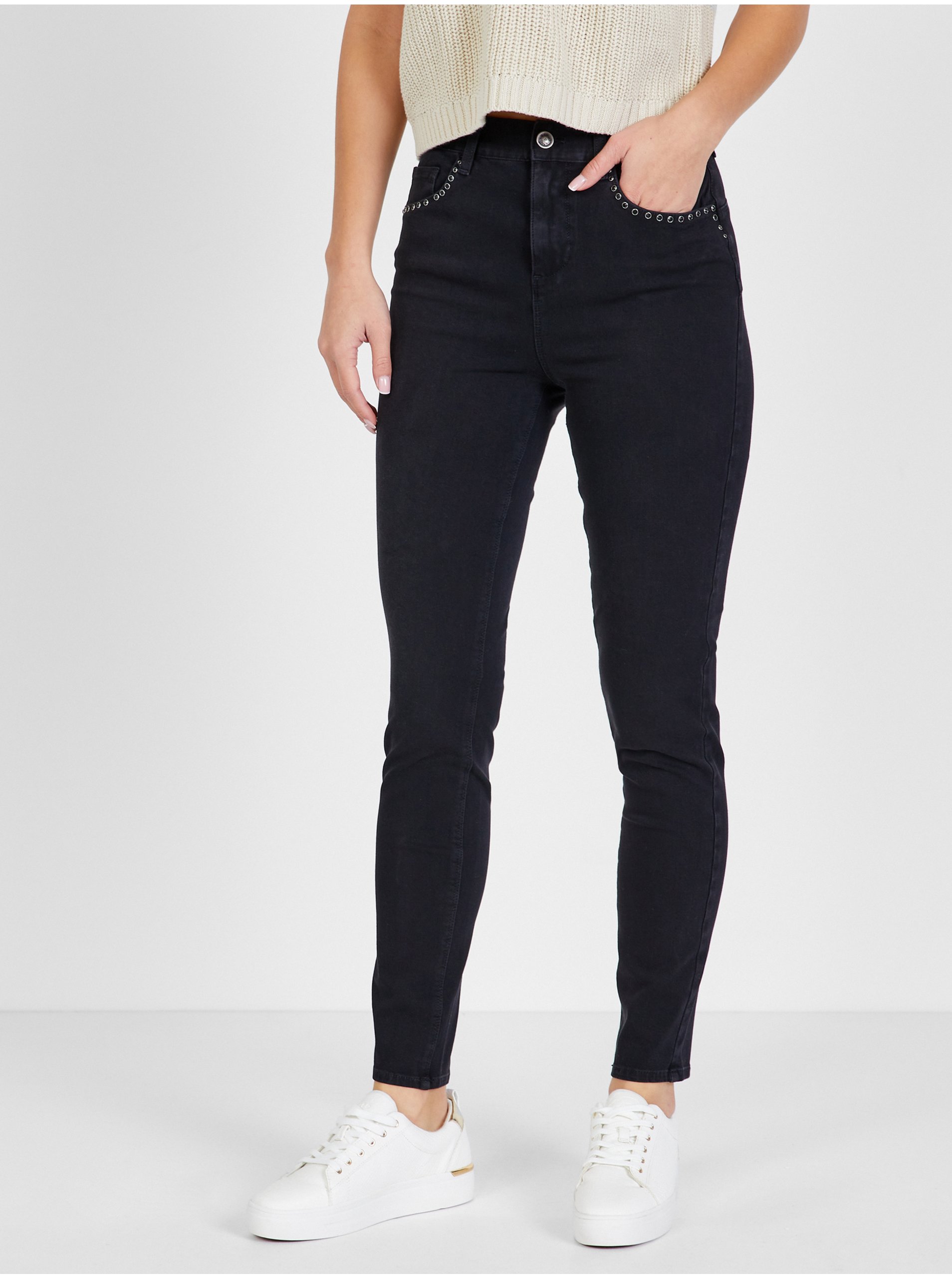 Levně Černé dámské slim fit džíny s ozdobnými detaily Liu Jo - Dámské