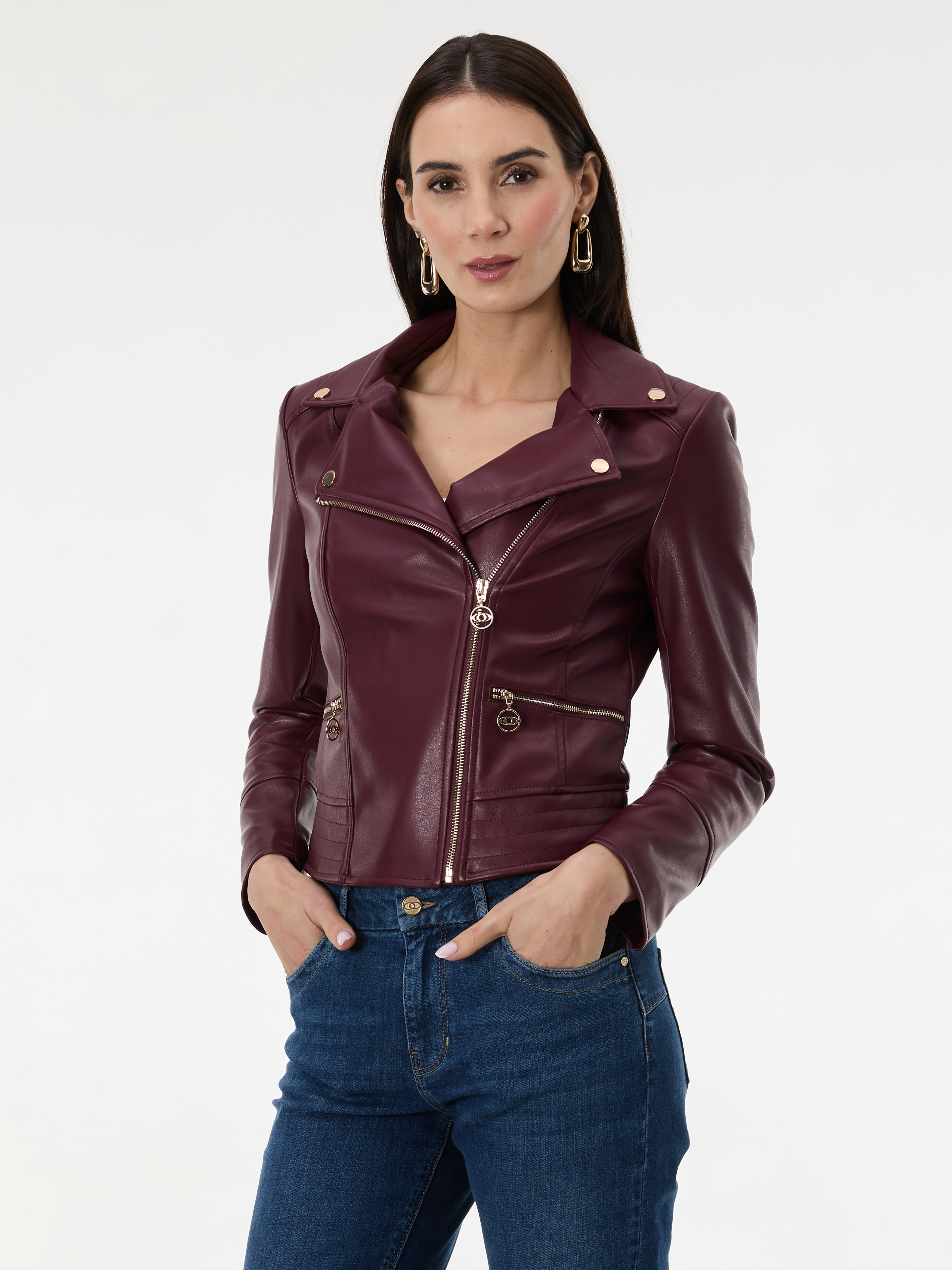 Burgundy women's faux leather jacket ORSAY - Women's