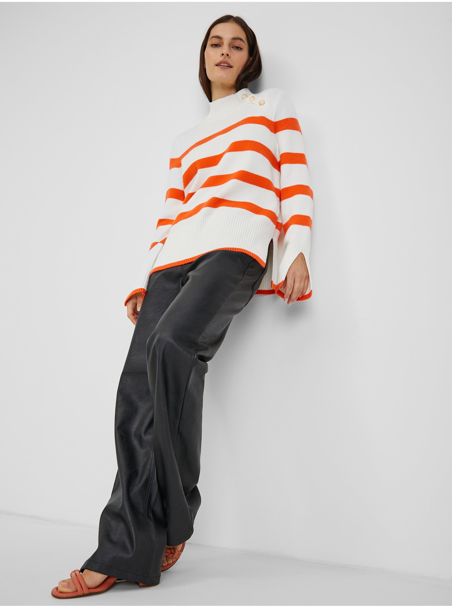 Orsay Orange-White Women Striped Sweater - Women