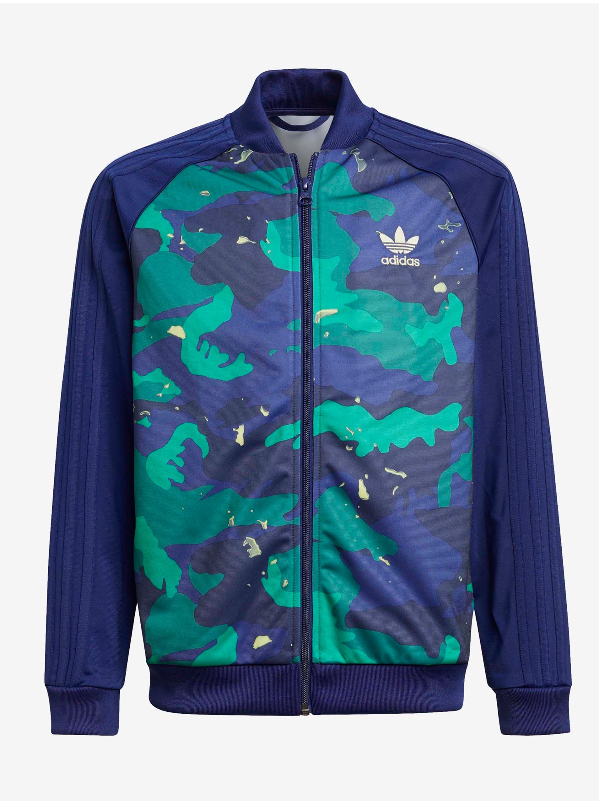 Levně Zeleno-modrá holčičí vzorovaná bunda adidas Originals SST Top - unisex