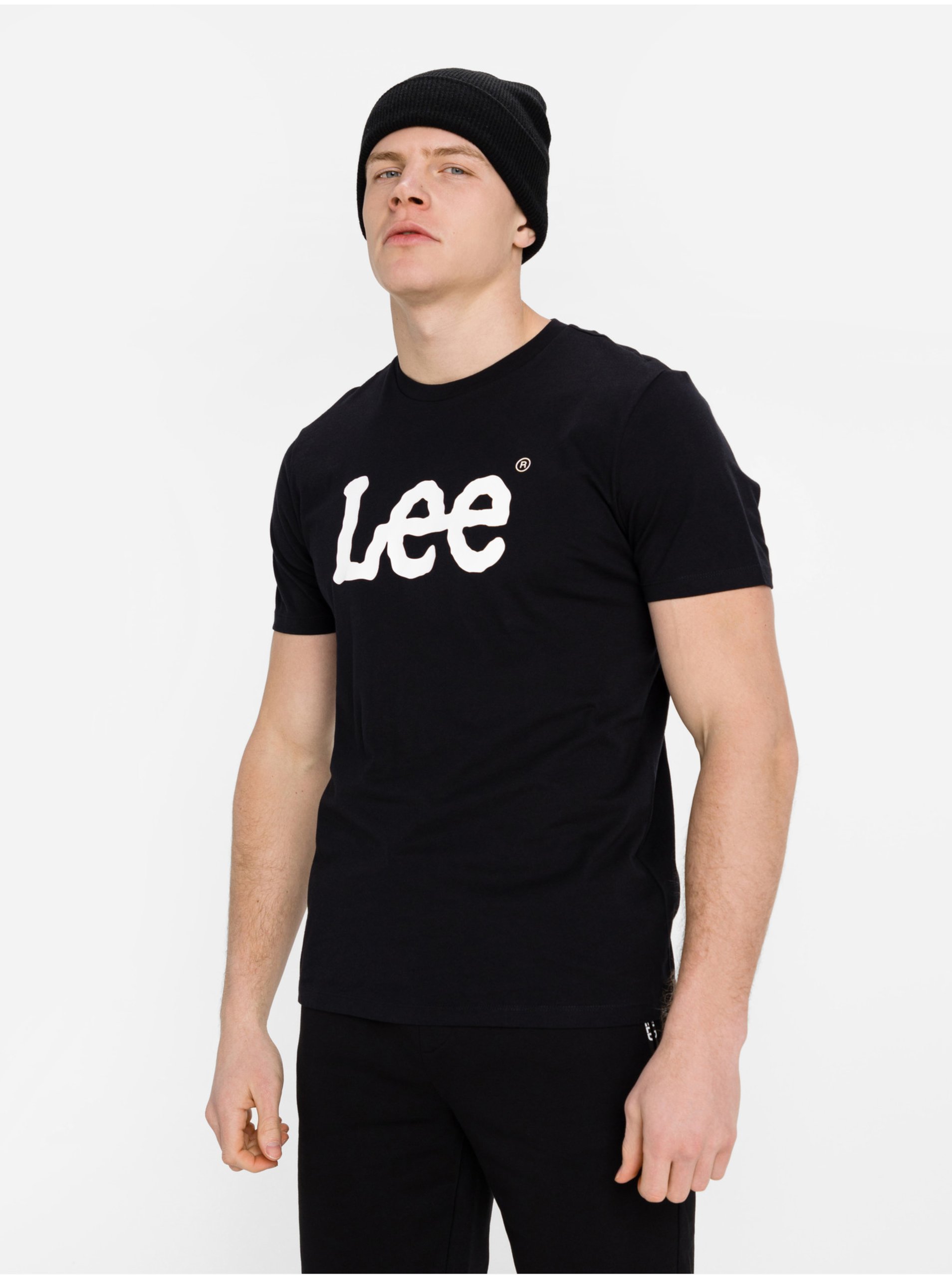 Levně Černé pánské tričko s potiskem Lee - Pánské