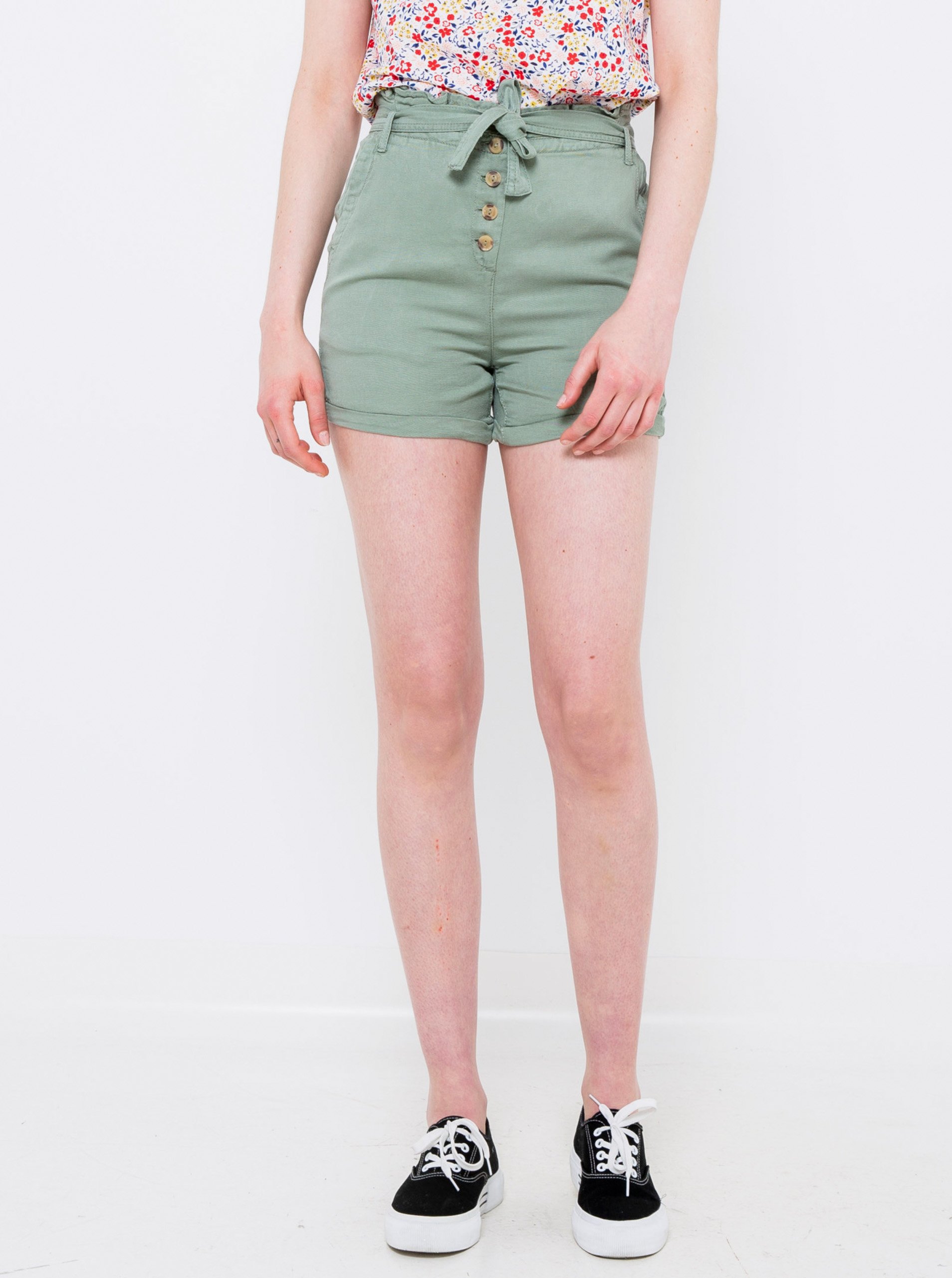 Green Linen Shorts CAMAIEU - Women