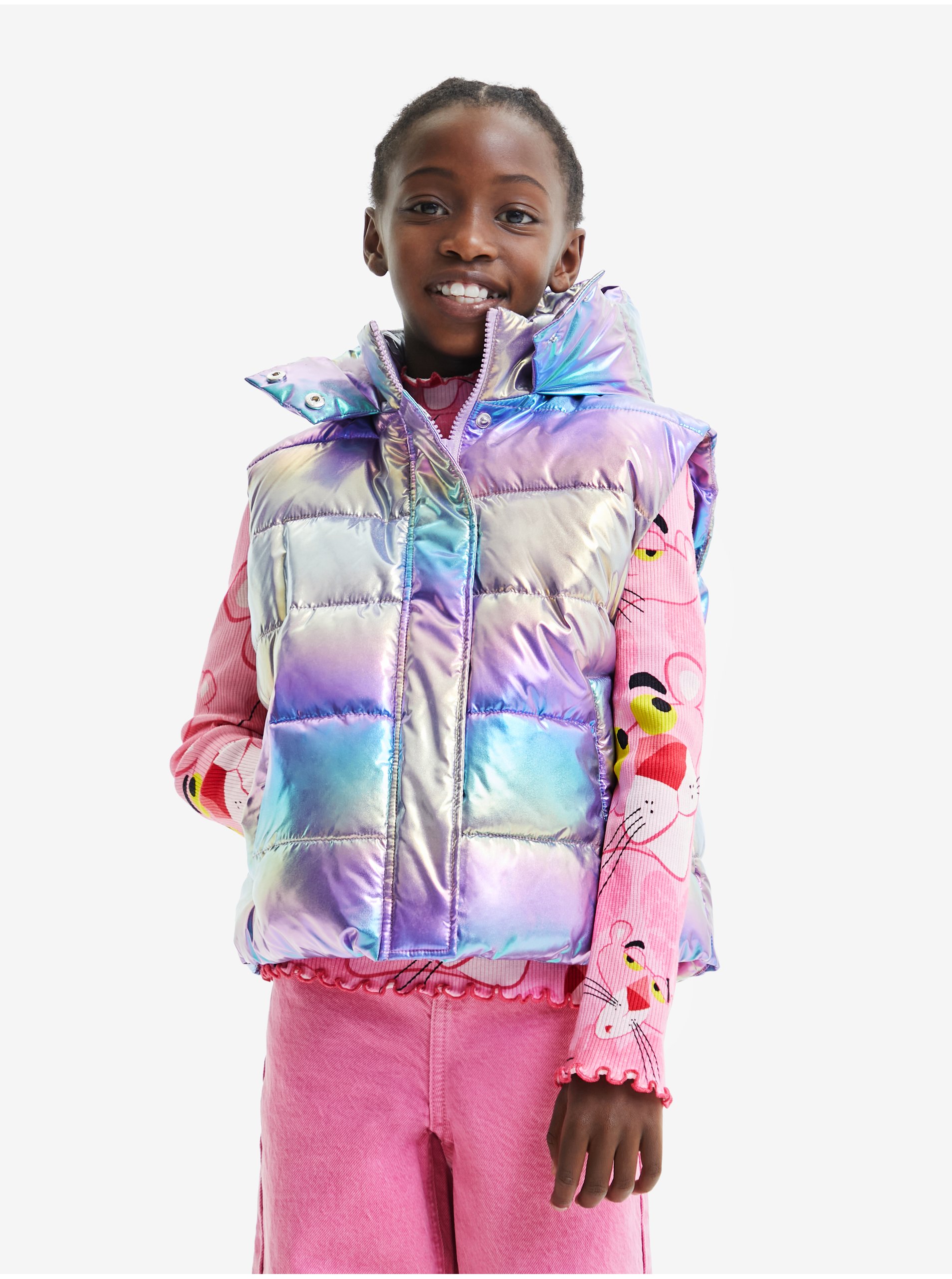 Purple-blue Girls' Quilted Metallic Vest Desigual Venus - Girls