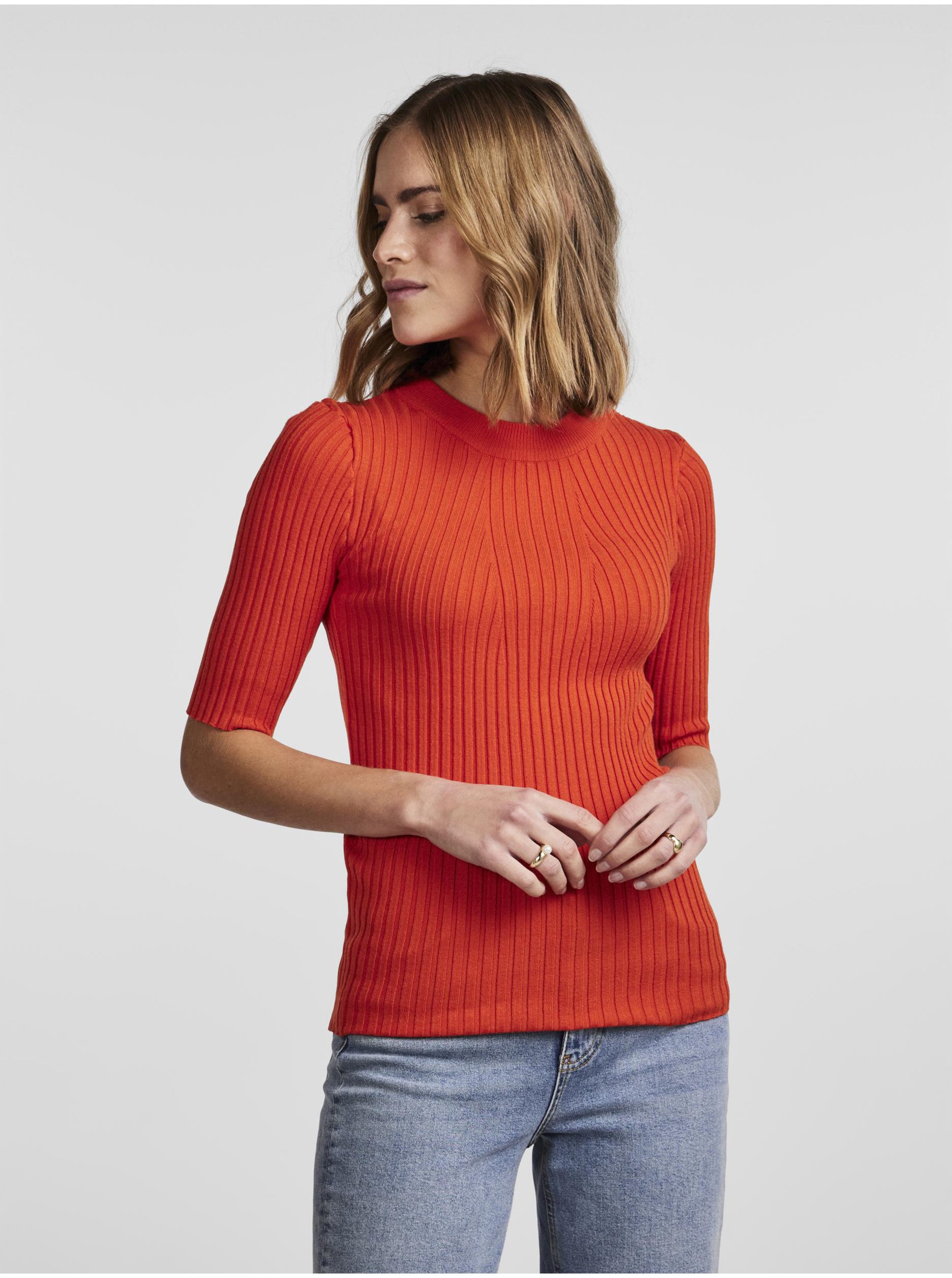 Women's Red Ribbed Light Sweater Pieces Crista - Women