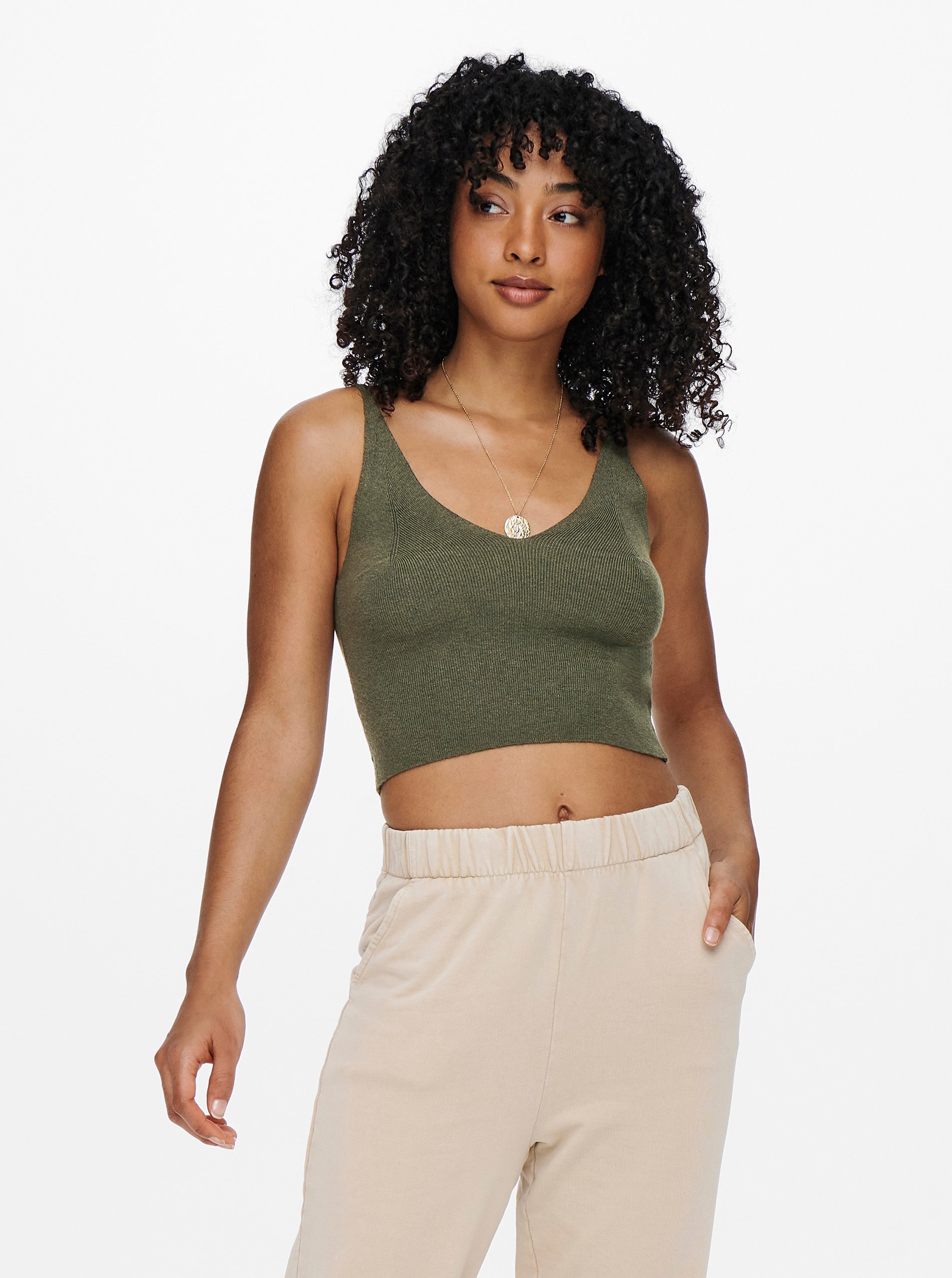 Khaki cropp top ONLY Cozy - Dámské