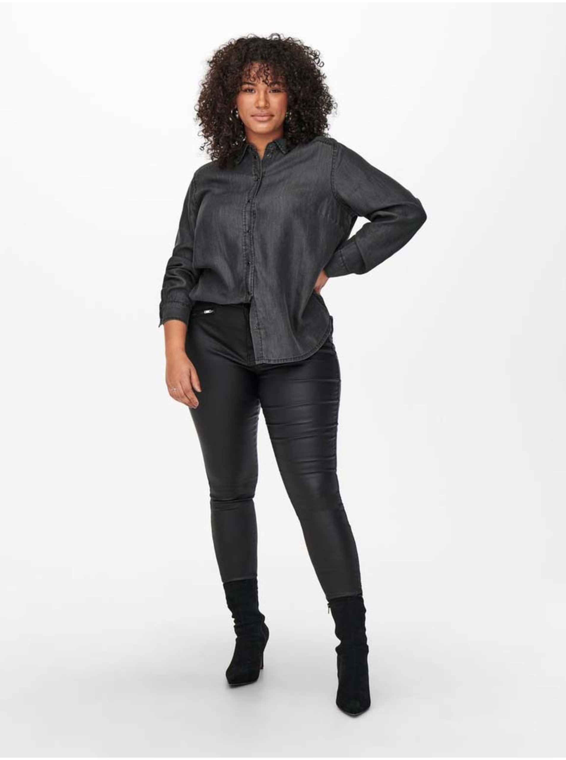Dark Grey Denim Shirt ONLY CARMAKOMA Canto - Women