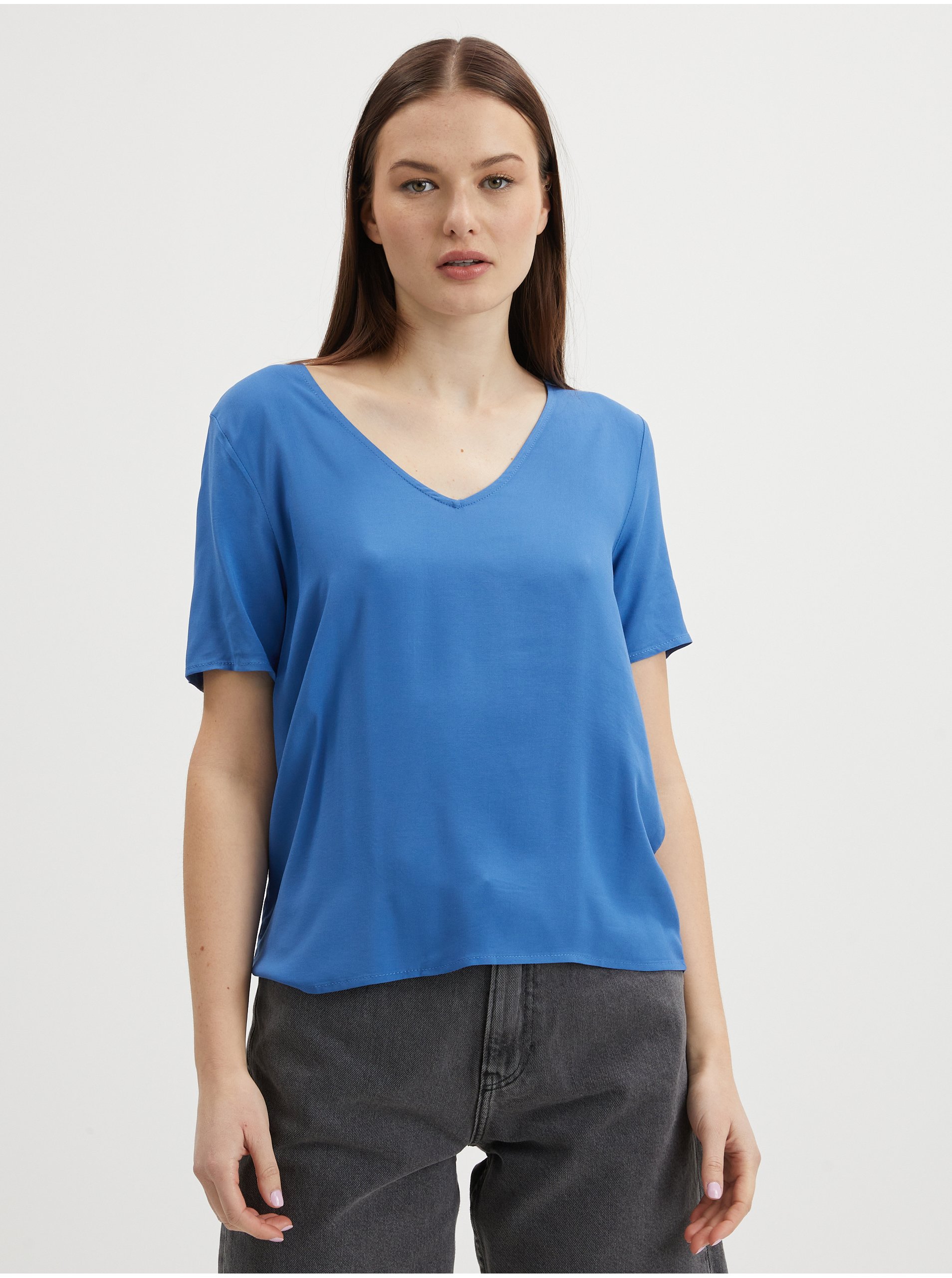 Levně Modré dámské basic tričko VILA Paya - Dámské