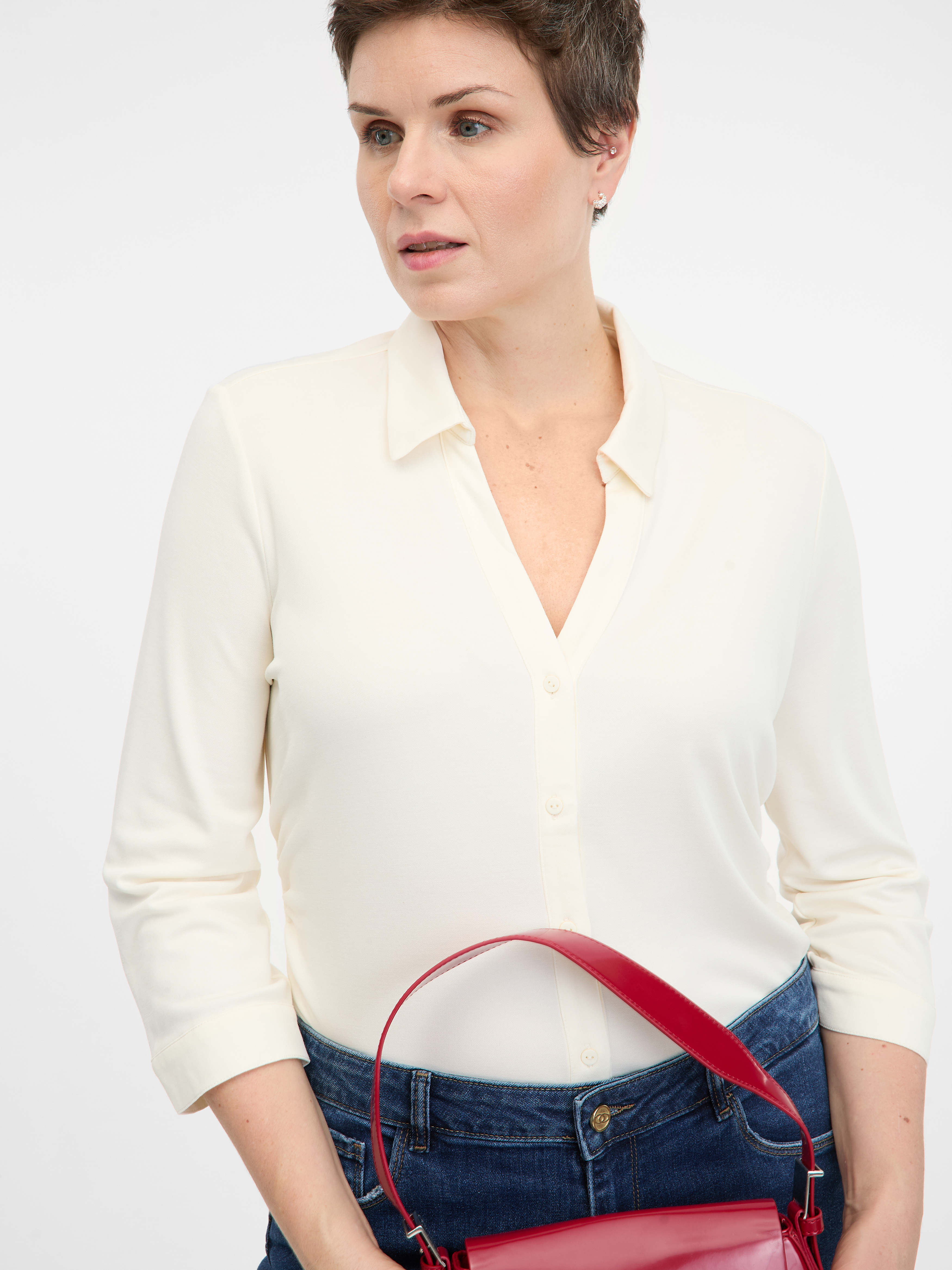 Cream women's blouse with collar ORSAY - Women