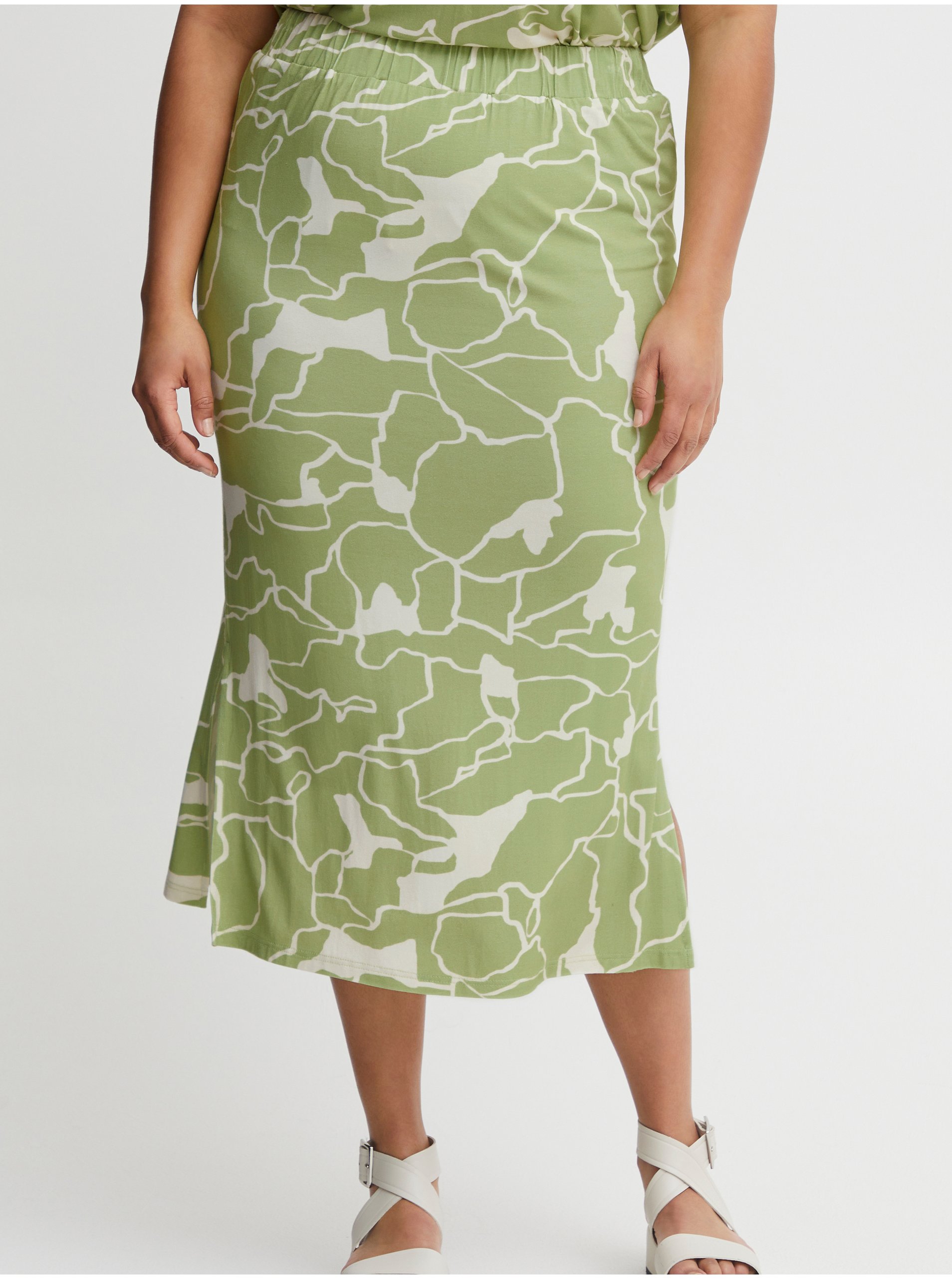Levně Bílo-zelená dámská vzorovaná midi sukně Fransa - Dámské