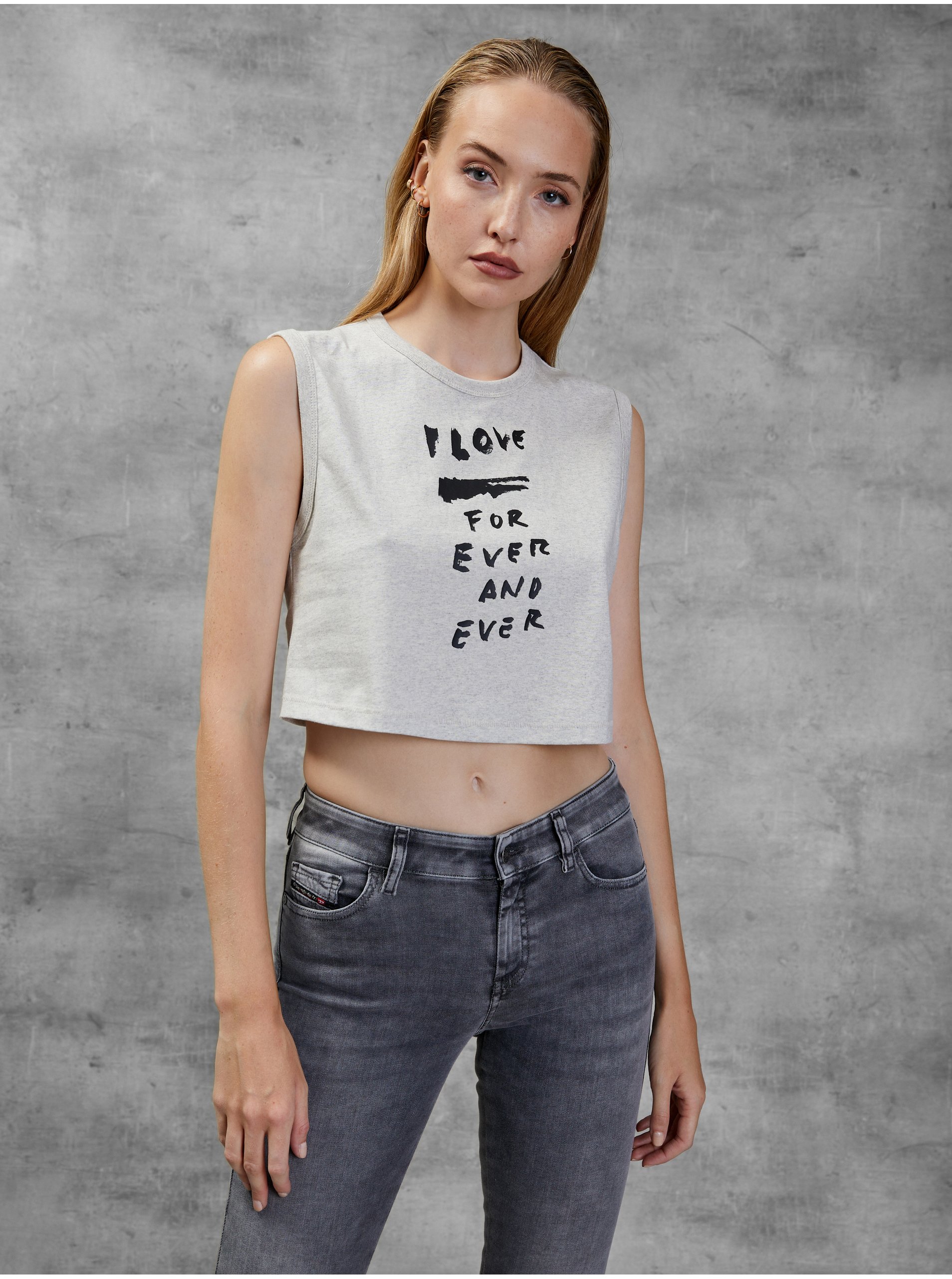 Light Grey Women's Cropped T-Shirt Diesel - Women