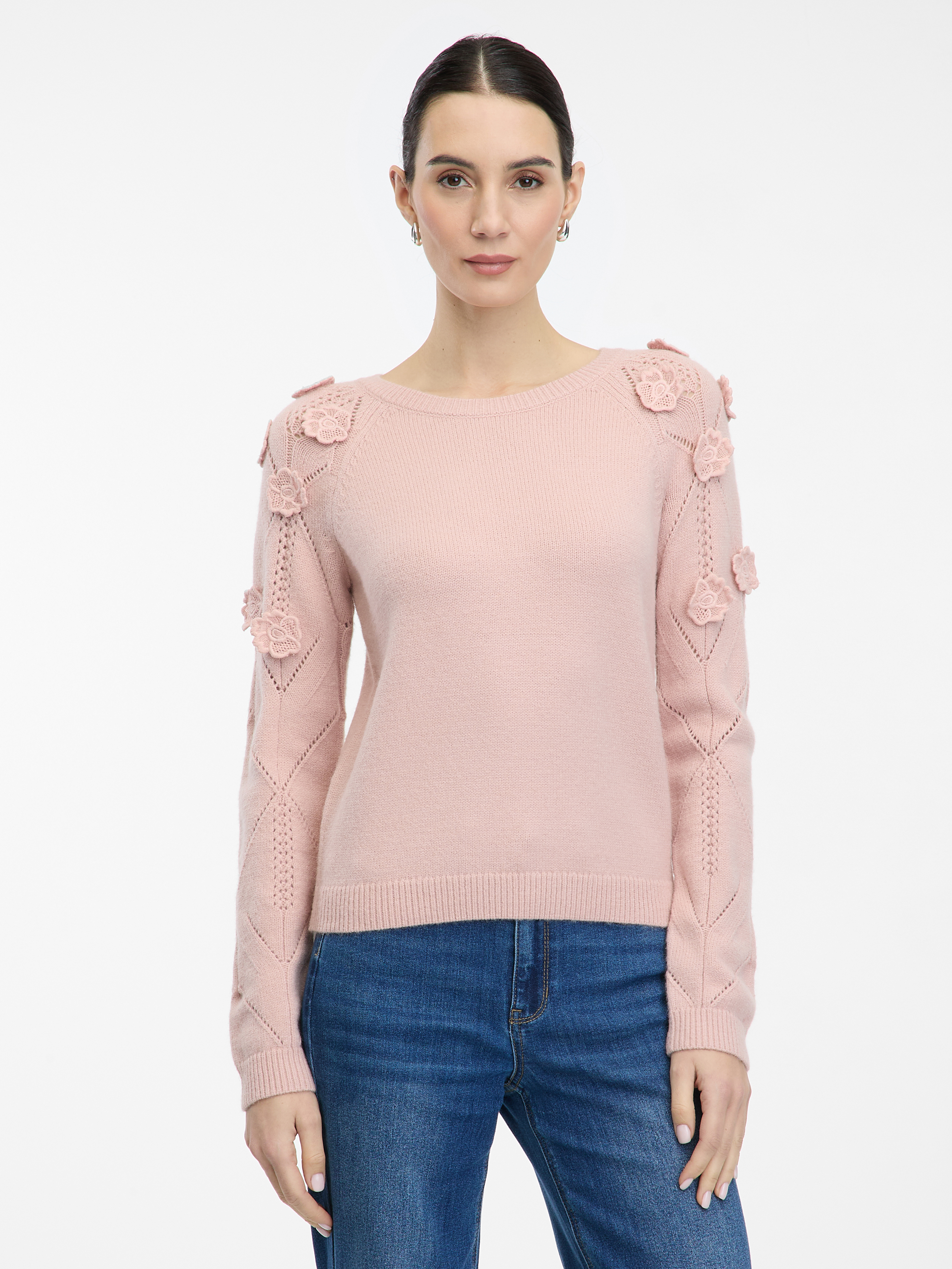 Light pink women&#039;s sweater with floral application ORSAY - Women&#039;s