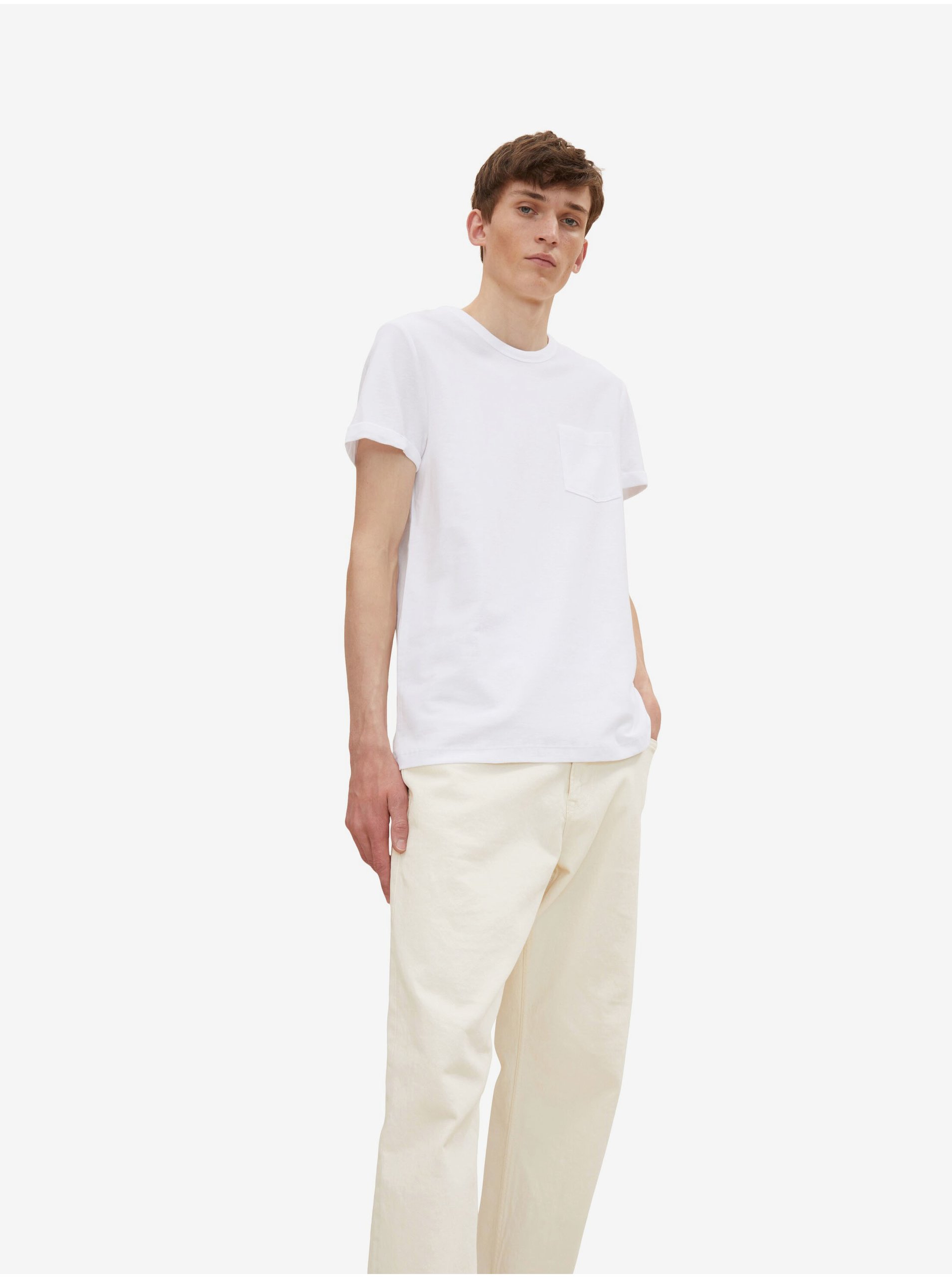 White Mens Basic T-shirt with Tom Tailor Denim Pocket - Men