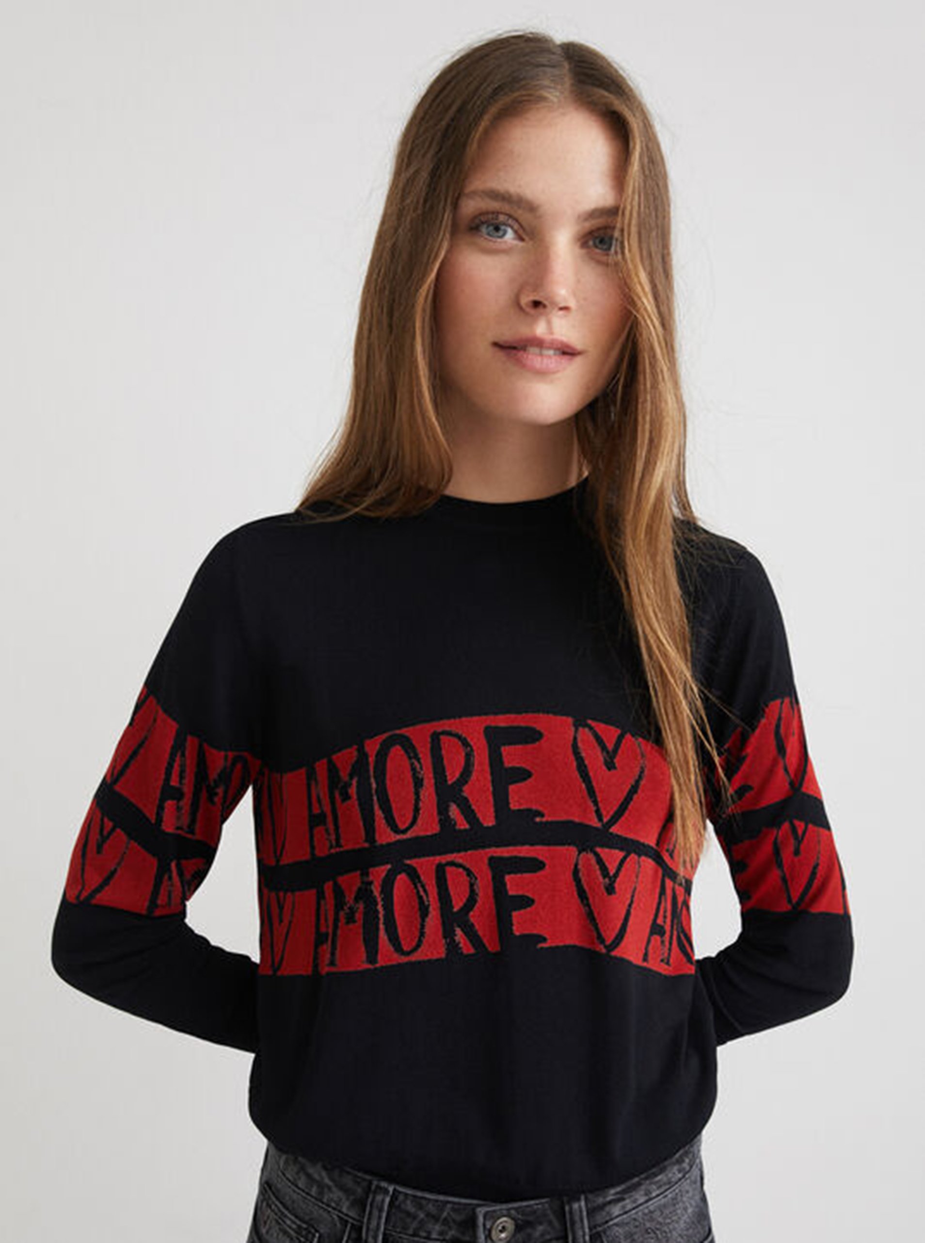 Black Women Patterned Sweater Desigual Amore Amore - Women