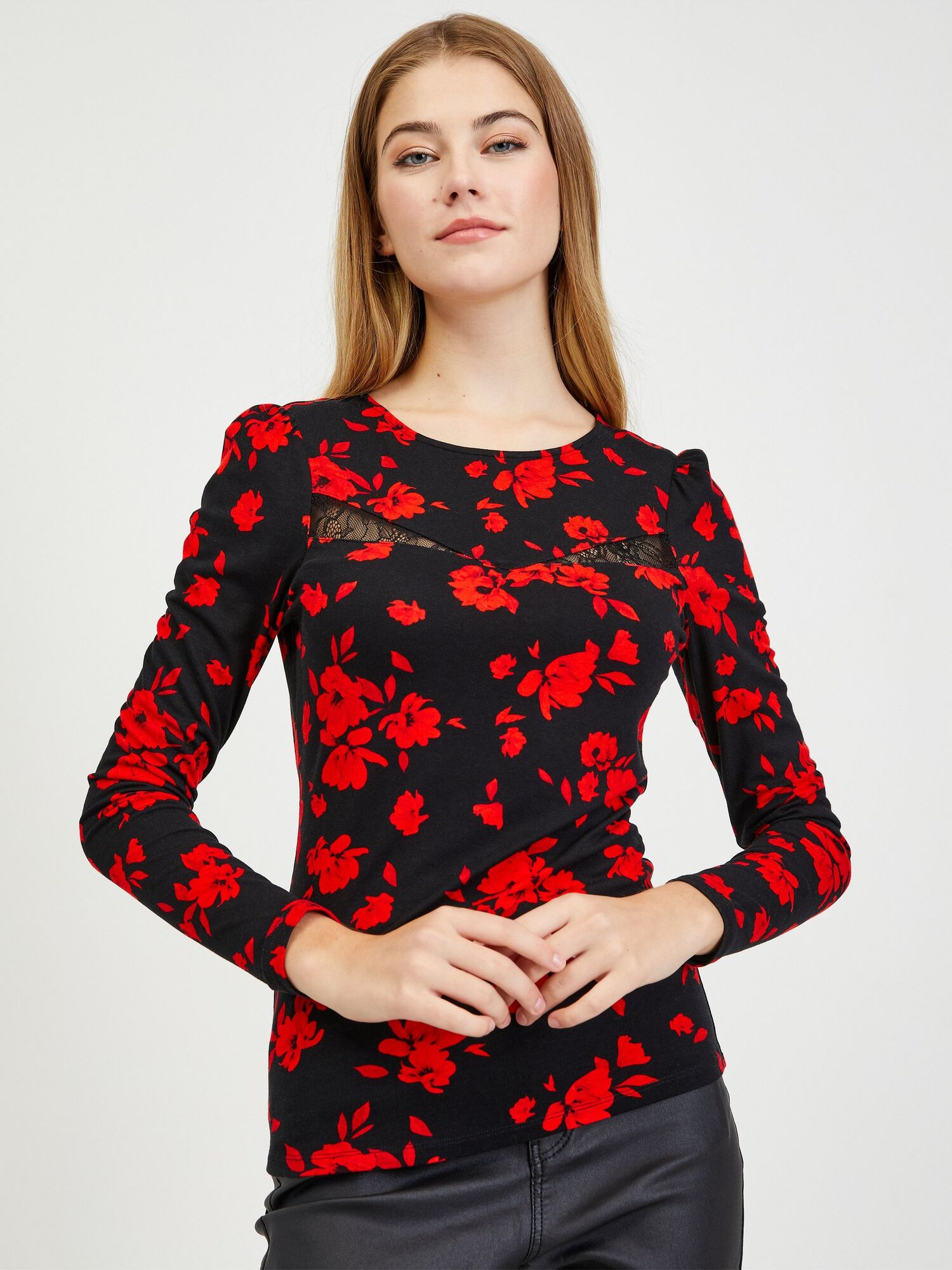 Orsay Red-Black Women Floral T-Shirt - Women