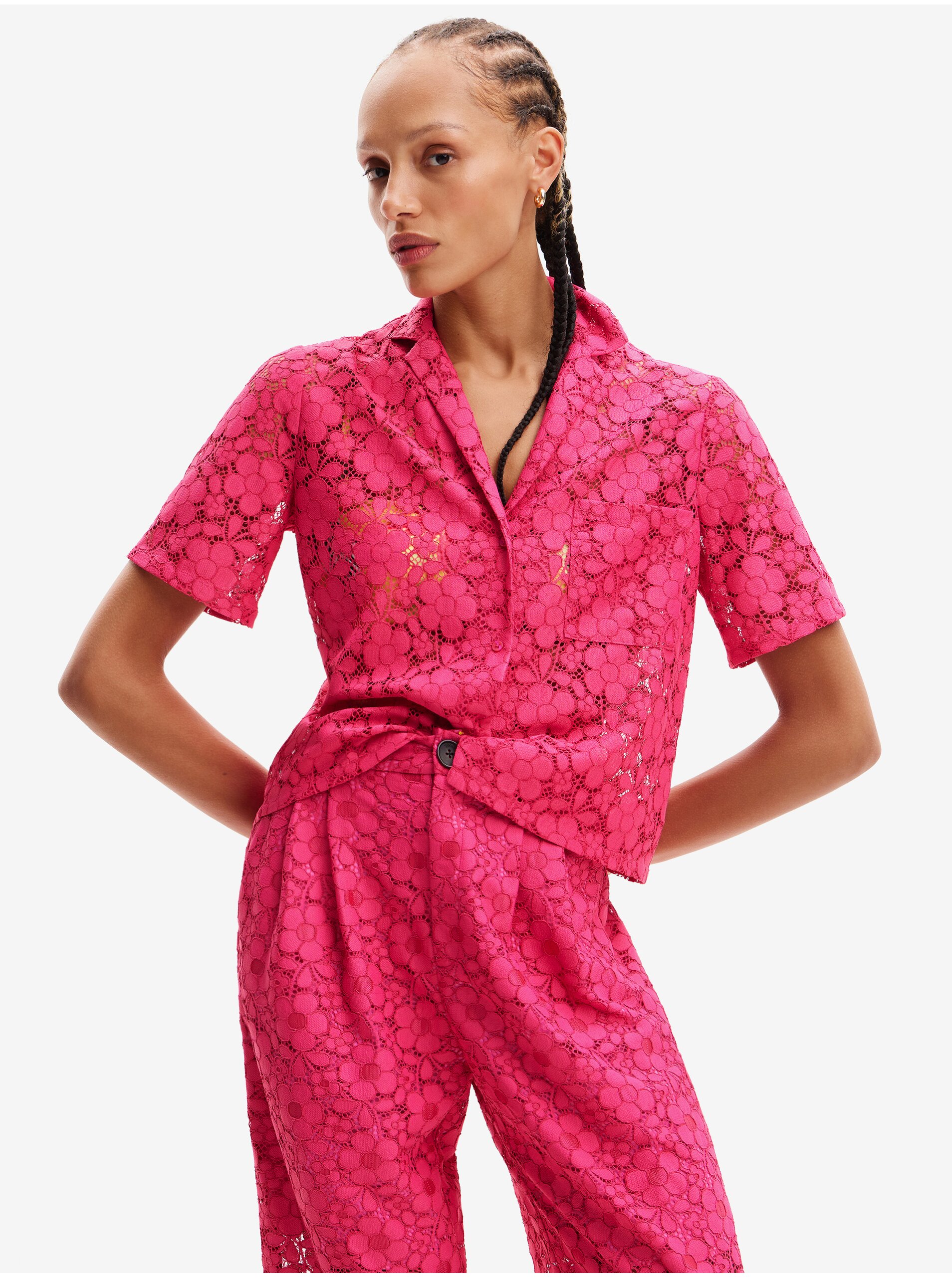 Women's Dark Pink Lace Shirt Desigual Siena - Women