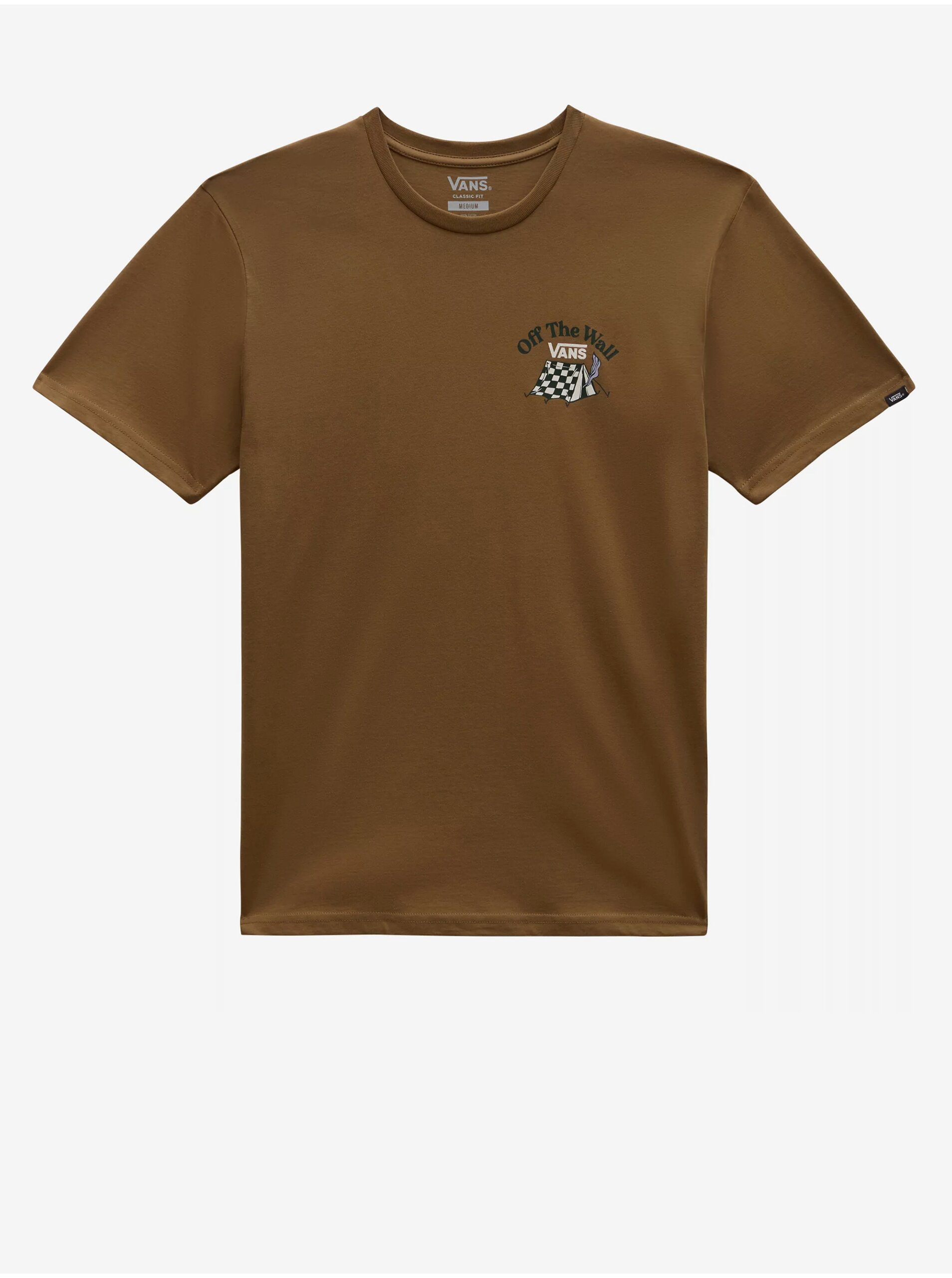 Levně Hnědé pánské tričko s potiskem VANS Camp Site - Pánské