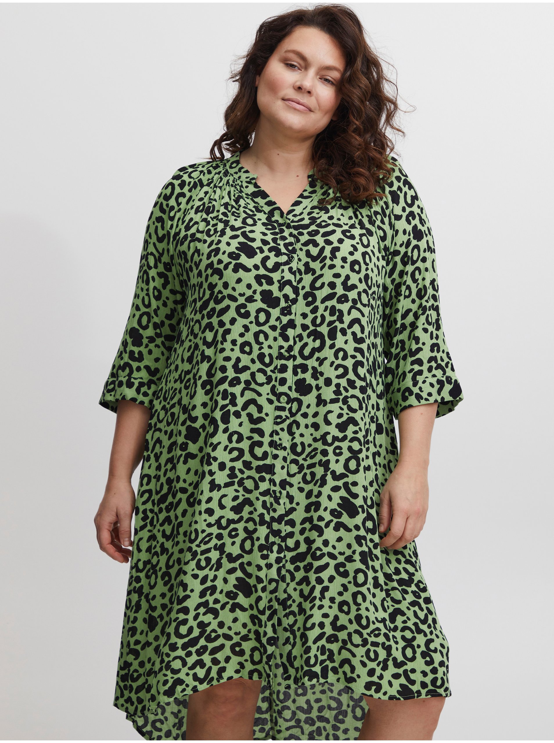 Levně Zelené dámské vzorované košilové šaty Fransa - Dámské