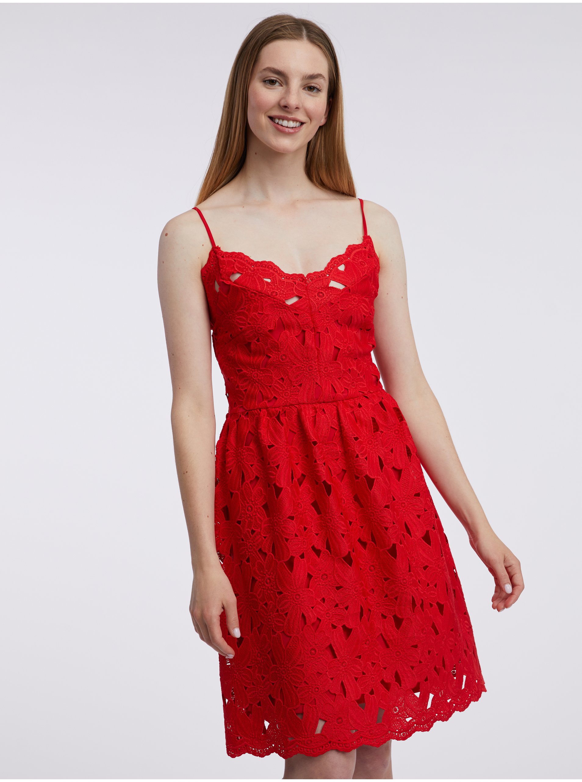 Levně Orsay Červené dámské krajkové šaty - Dámské